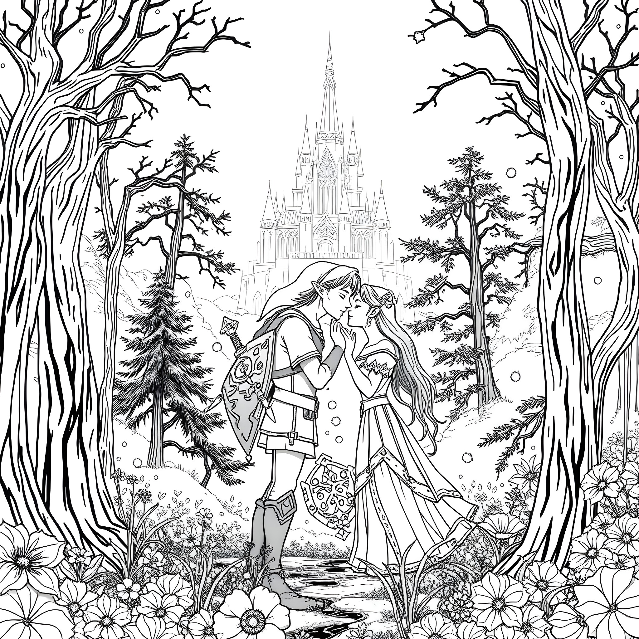 Link to a Magical Kingdom Coloring Page (free black-and-white line drawing printable PDF for all, from beginners to advanced learners, including children, teens, adults, and seniors)