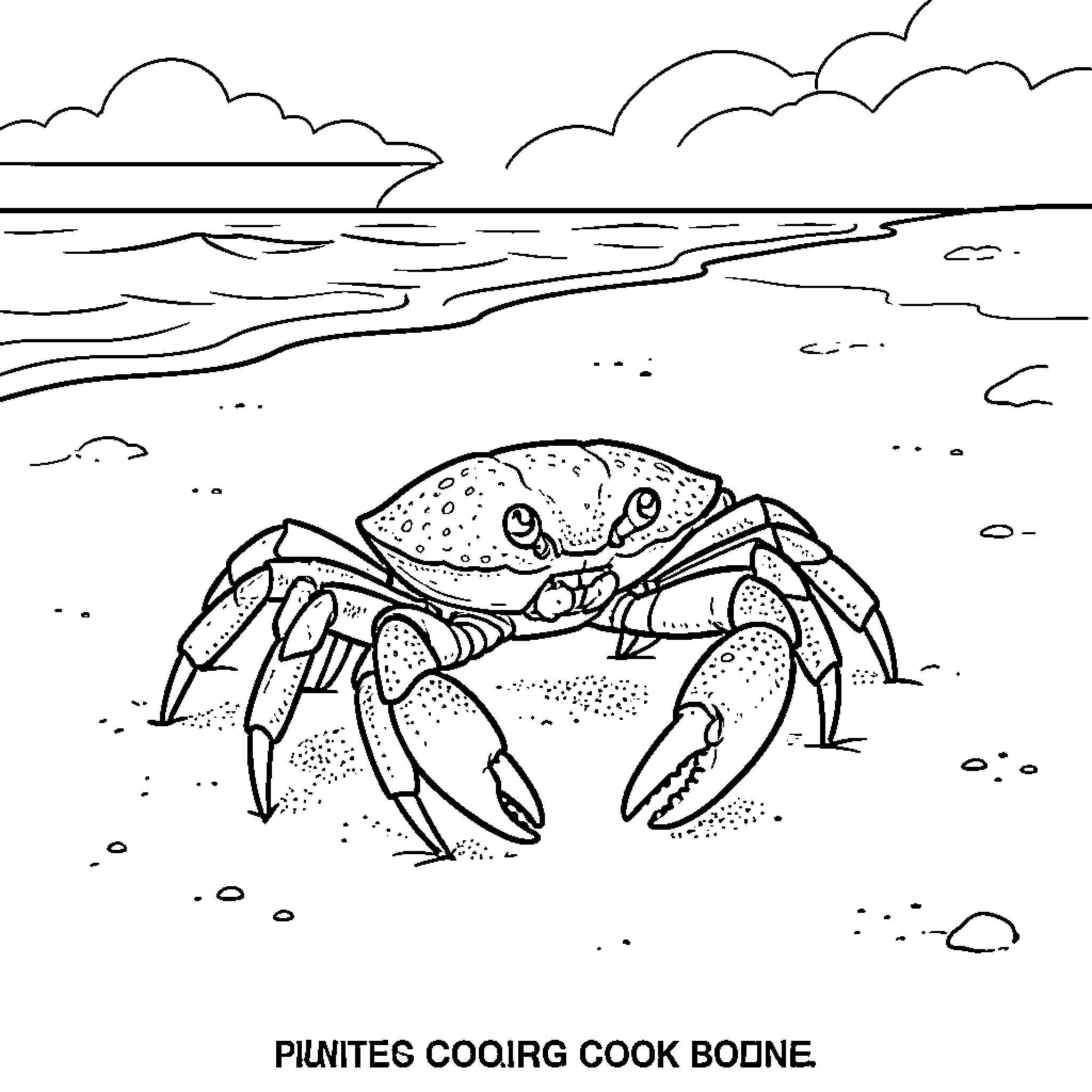 Crab walking along a peaceful sandy beach Coloring Page (free black-and-white line drawing printable PDF for all, from beginners to advanced learners, including children, teens, adults, and seniors)