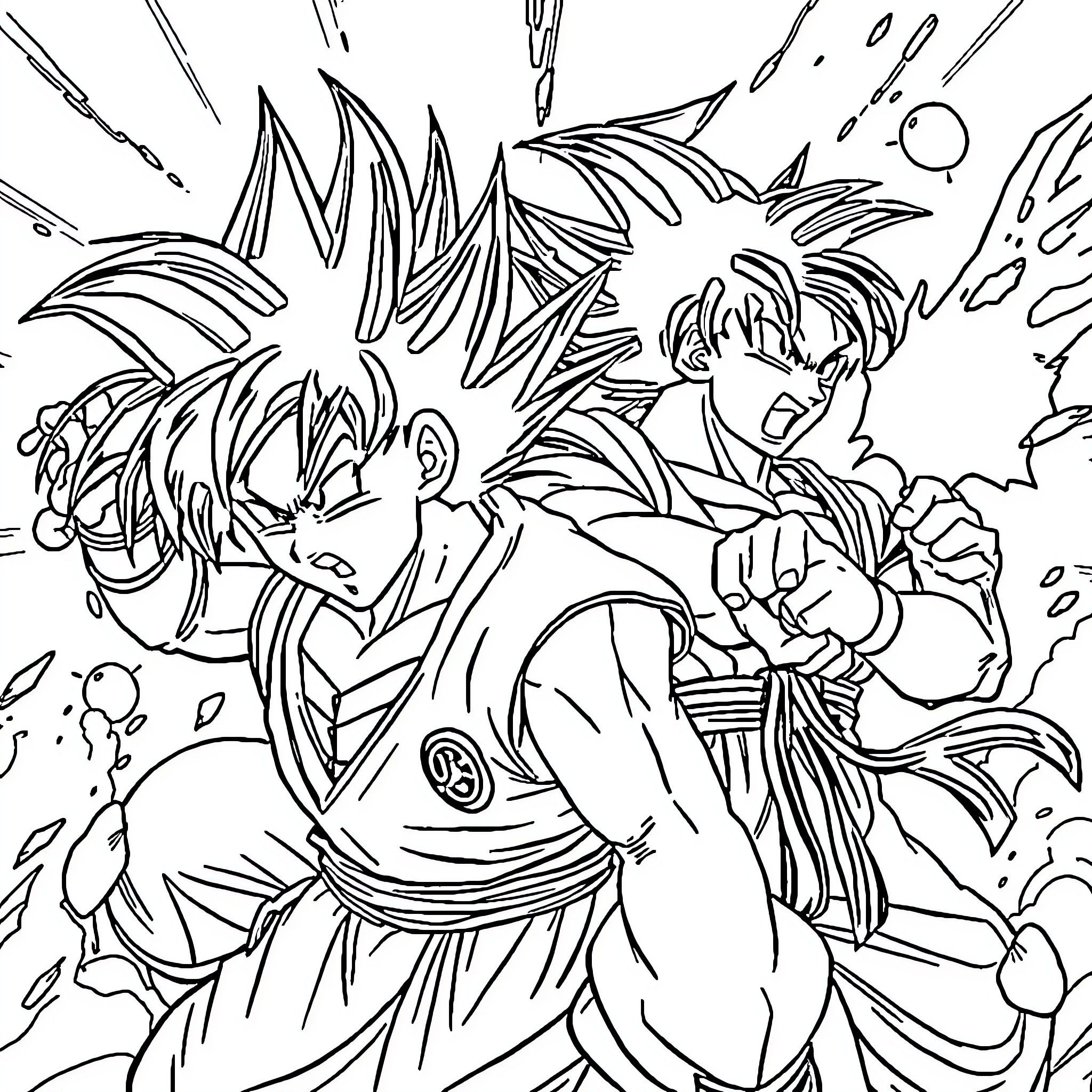 Dragon Ball Z: Epic Battle Clash Coloring Page (free black-and-white line drawing printable PDF for all, from beginners to advanced learners, including children, teens, adults, and seniors)