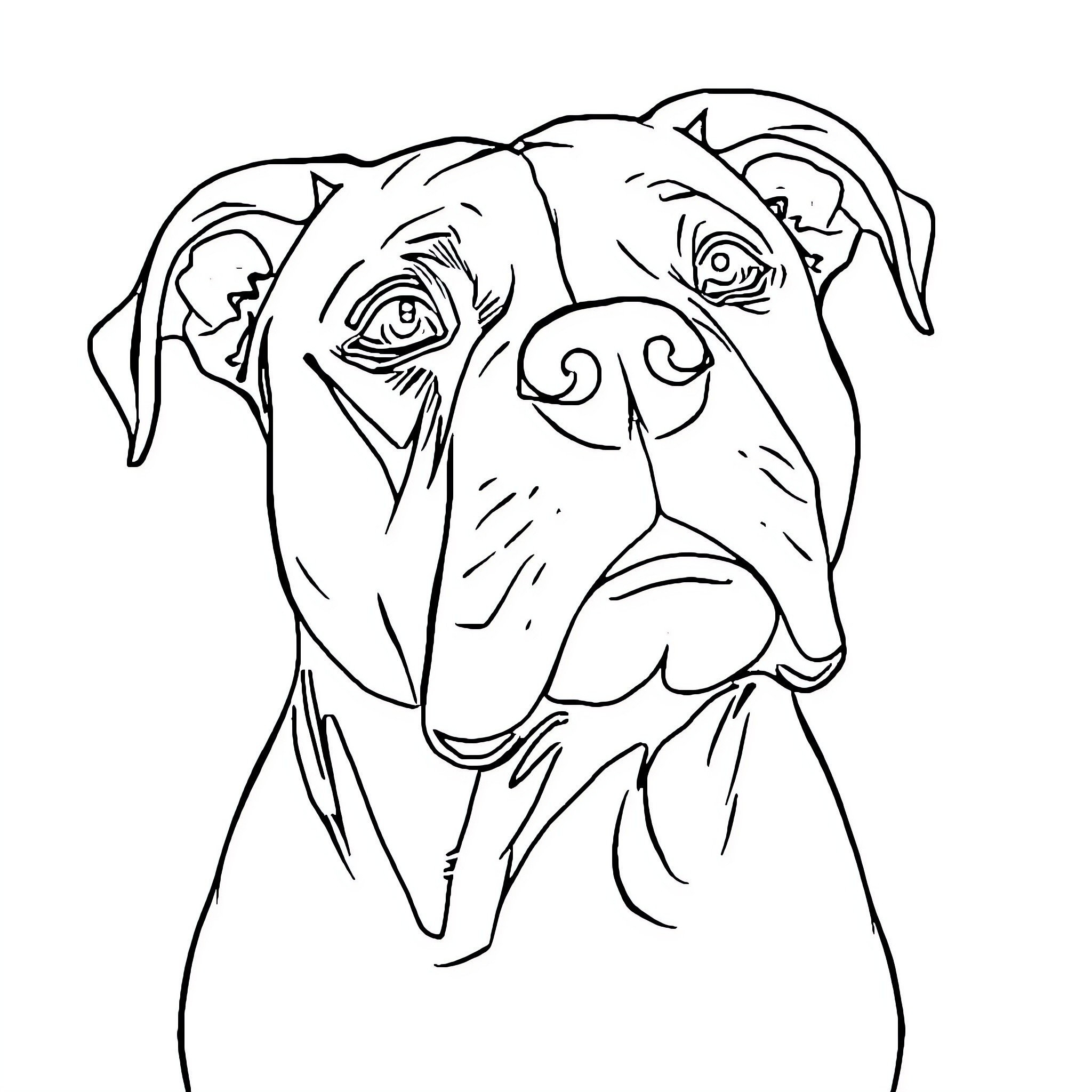 Pitbull's Friendly Gaze Coloring Page (free black-and-white line drawing printable PDF for all, from beginners to advanced learners, including children, teens, adults, and seniors)