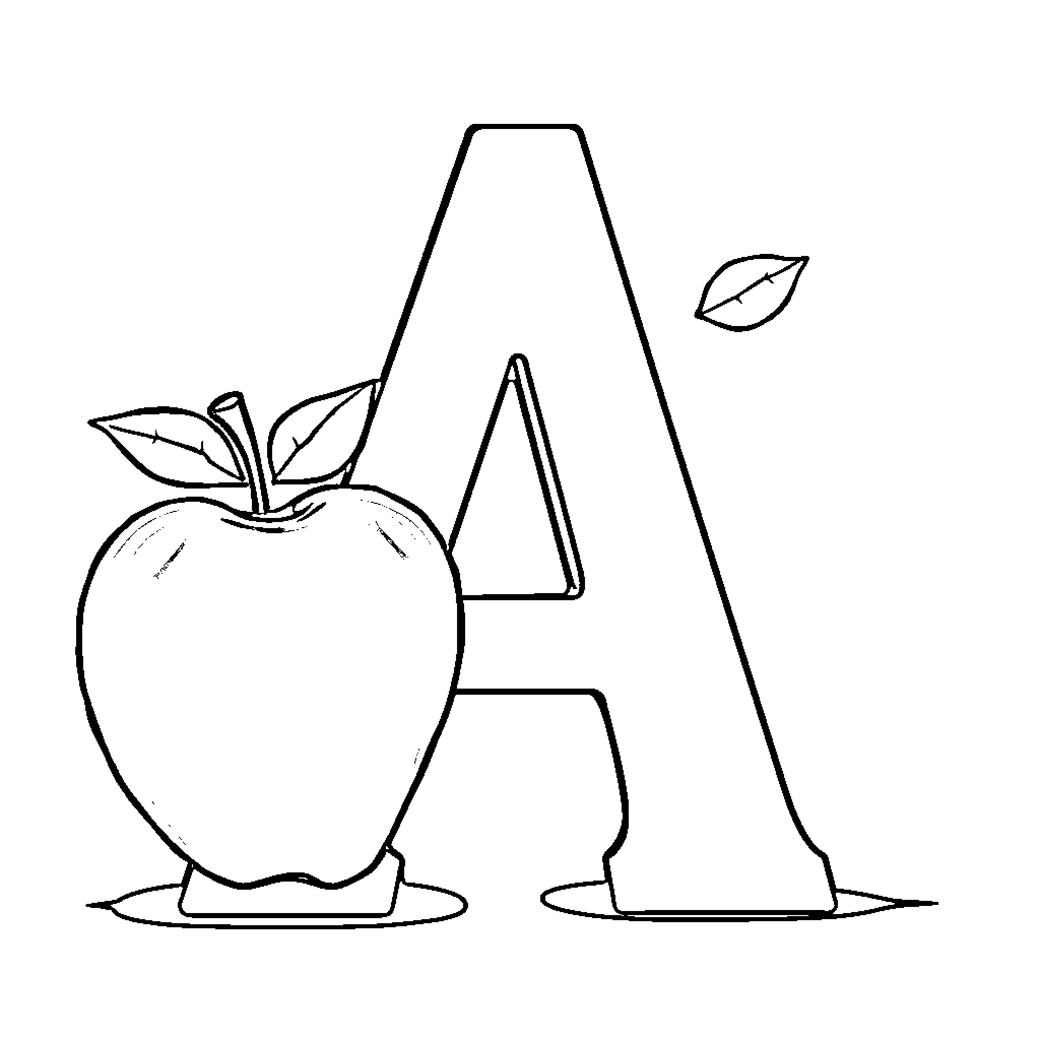 Apple-themed educational illustration with letter A Coloring Page (free black-and-white line drawing printable PDF for all, from beginners to advanced learners, including children, teens, adults, and seniors)