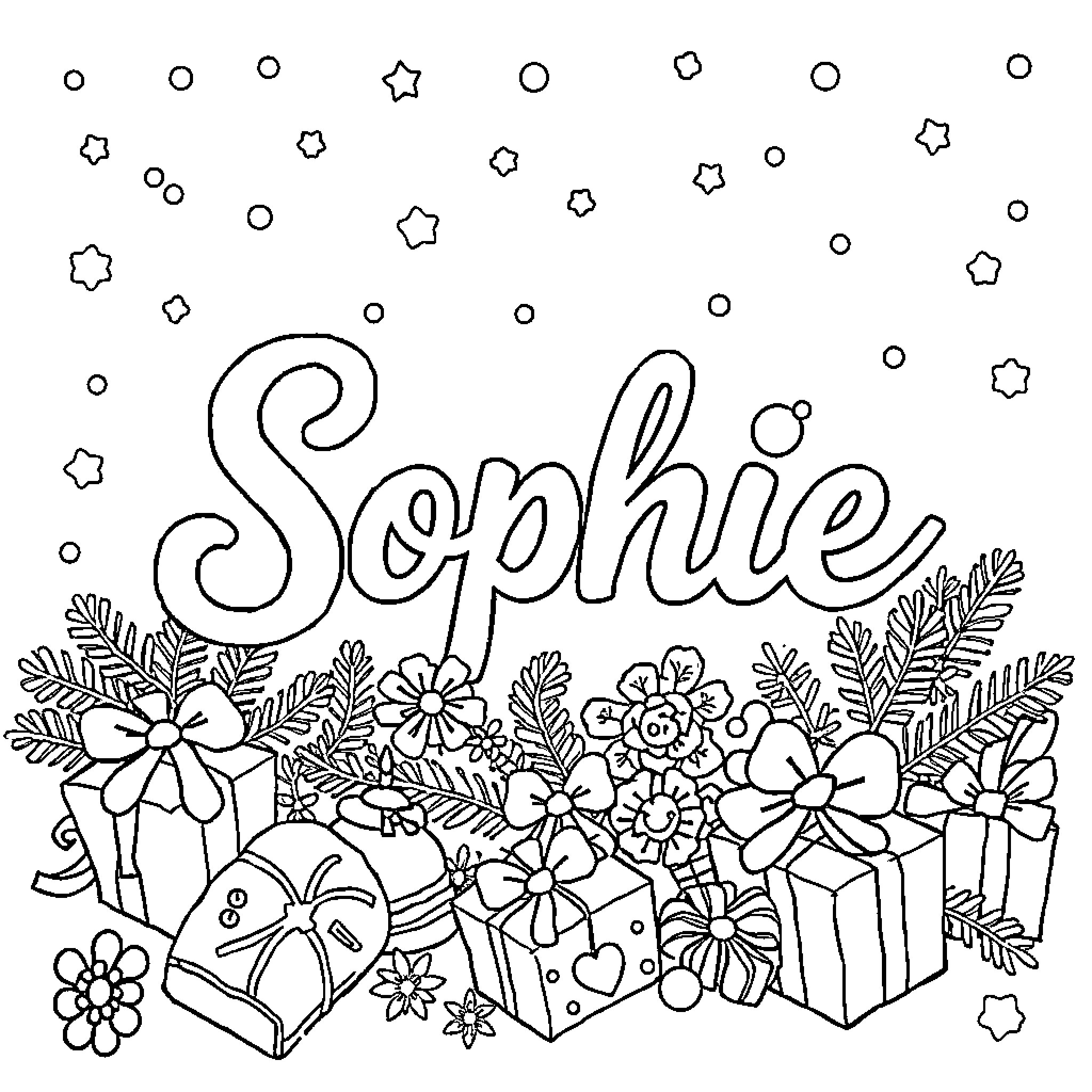 Sophie's whimsical floral adventure Coloring Page (free black-and-white line drawing printable PDF for all, from beginners to advanced learners, including children, teens, adults, and seniors)