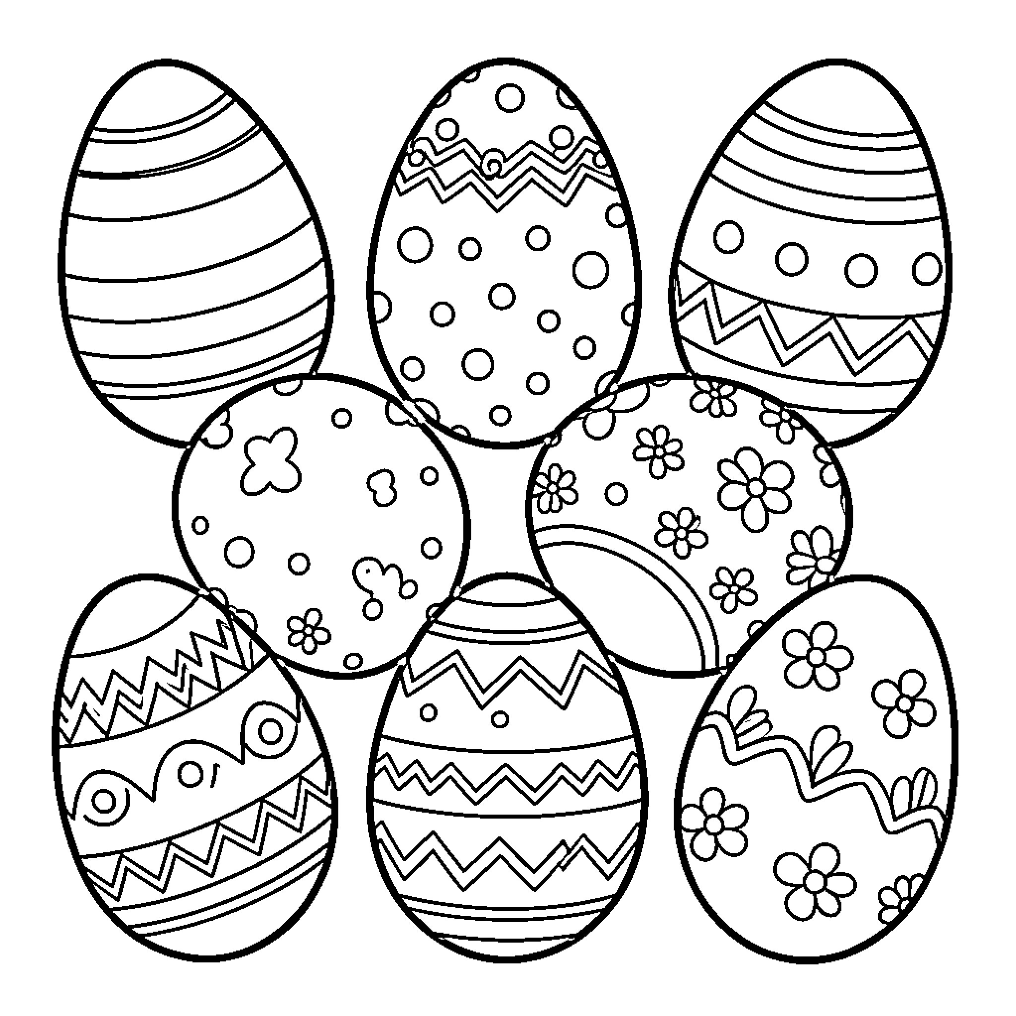 Easter Egg Coloring Pages with Floral Patterns Coloring Page (free black-and-white line drawing printable PDF for all, from beginners to advanced learners, including children, teens, adults, and seniors)