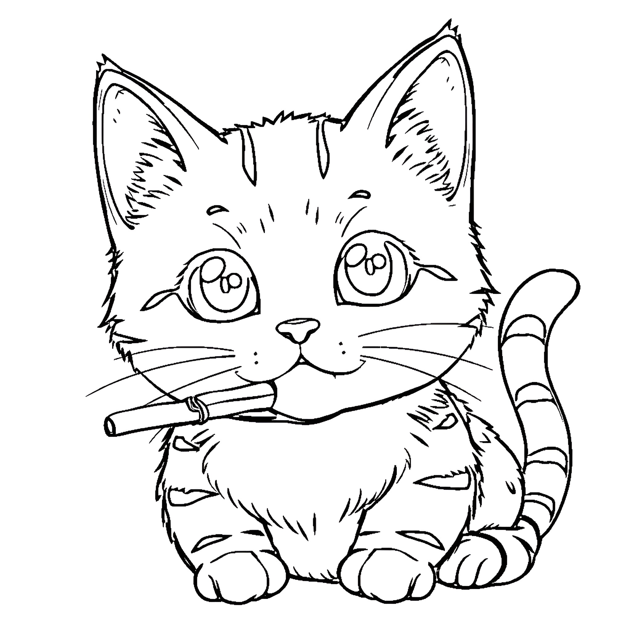 Nezuko the Playful Kitten Coloring Page (free black-and-white line drawing printable PDF for all, from beginners to advanced learners, including children, teens, adults, and seniors)