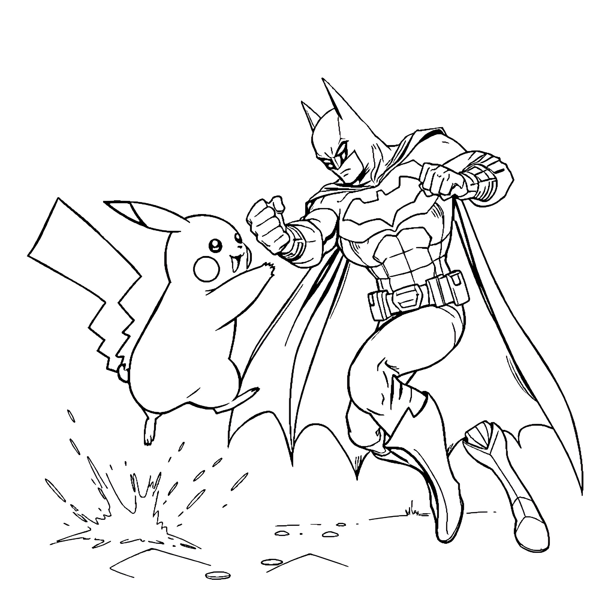 Batman battling a strange creature Coloring Page (free black-and-white line drawing printable PDF for all, from beginners to advanced learners, including children, teens, adults, and seniors)