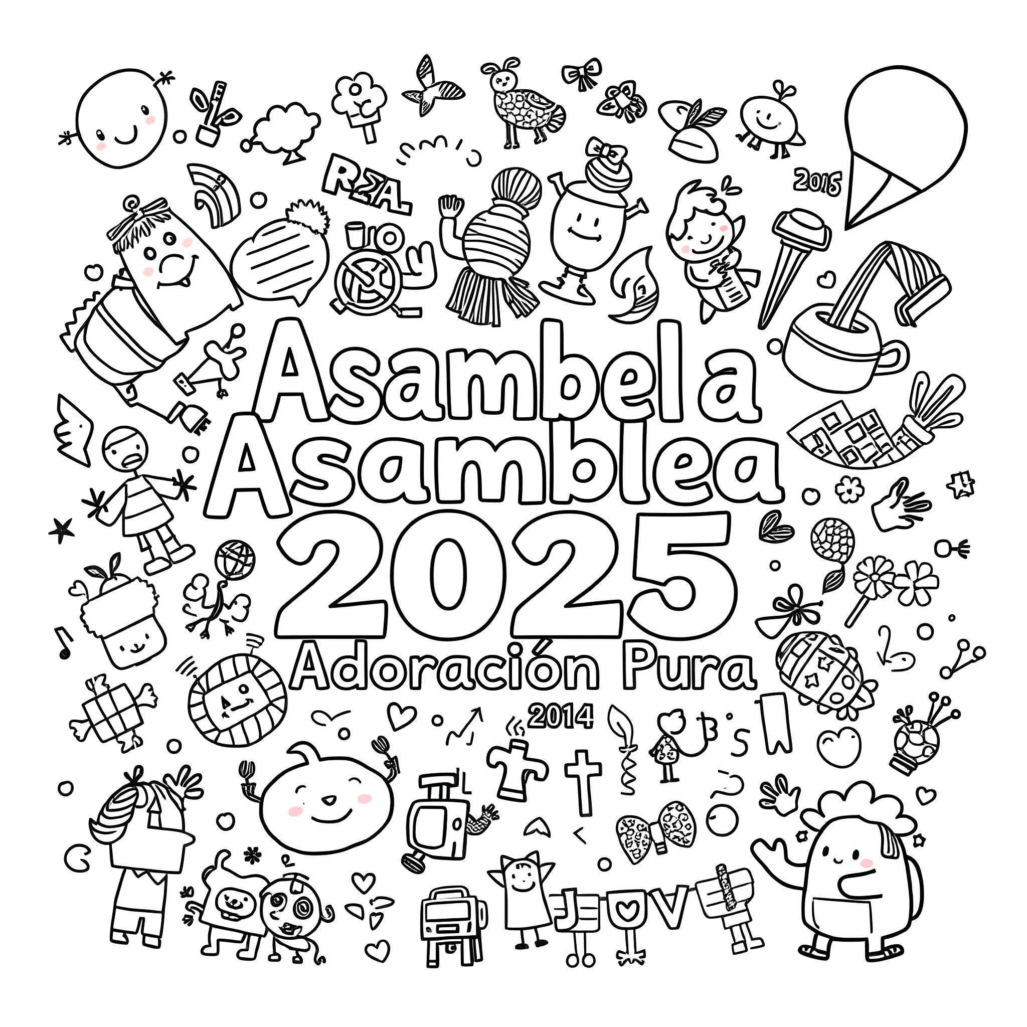 Asamblea Asamblea 2025: Adoración Pura Coloring Page (free black-and-white line drawing printable PDF for all, from beginners to advanced learners, including children, teens, adults, and seniors)