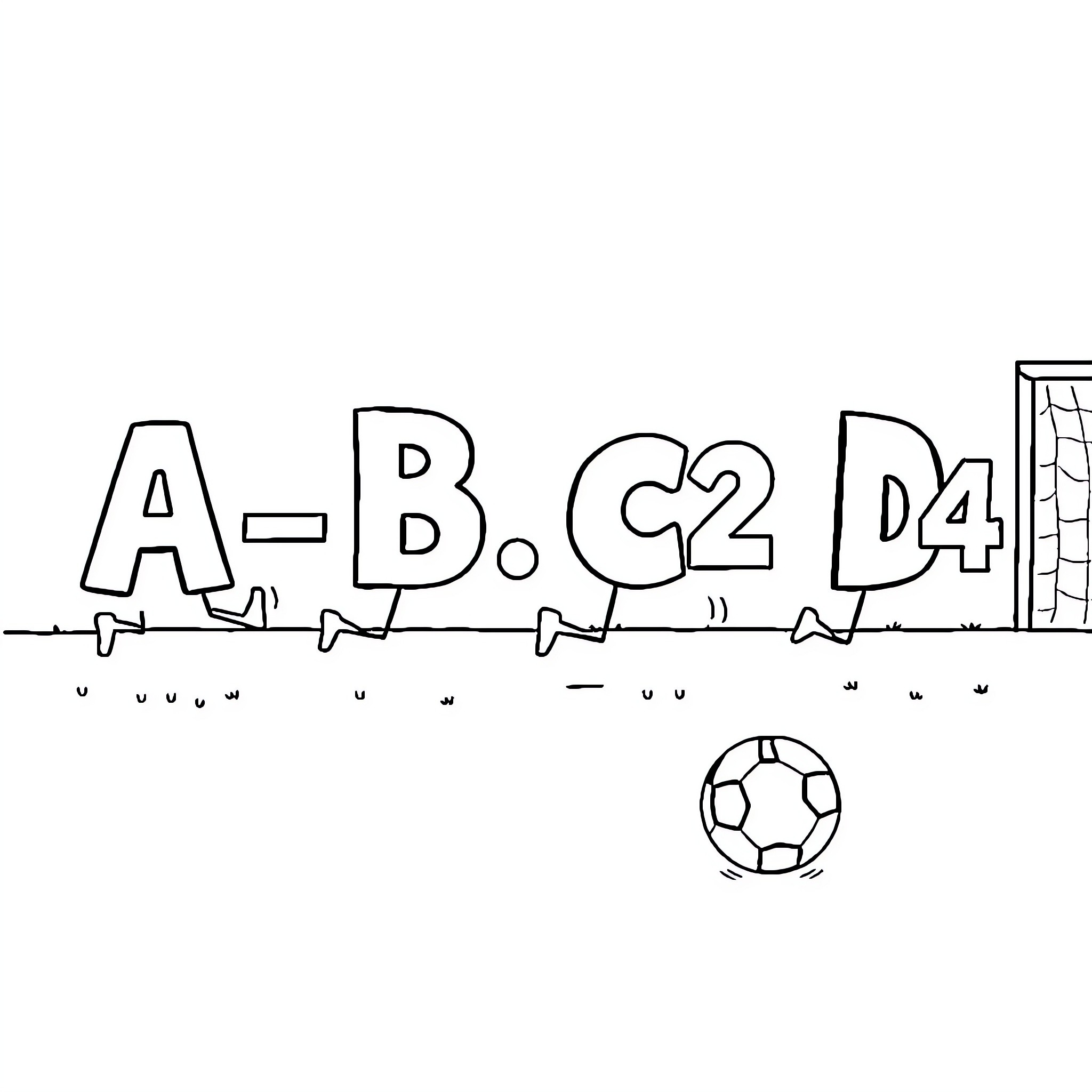 Letters forming sports court layout Coloring Page (free black-and-white line drawing printable PDF for all, from beginners to advanced learners, including children, teens, adults, and seniors)