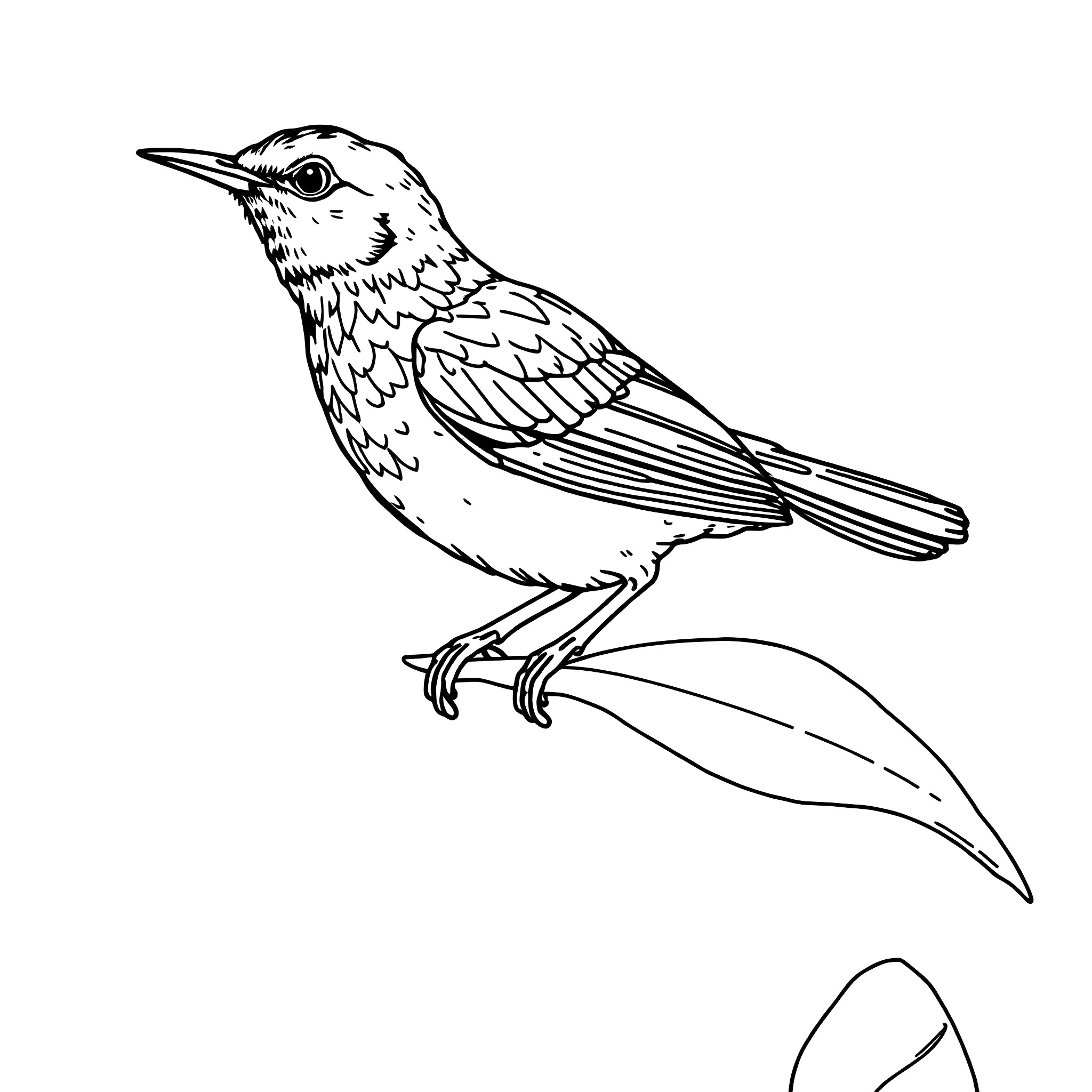 Chinavia Hilaris: Detailed black and white bird illustration Coloring Page (free black-and-white line drawing printable PDF for all, from beginners to advanced learners, including children, teens, adults, and seniors)