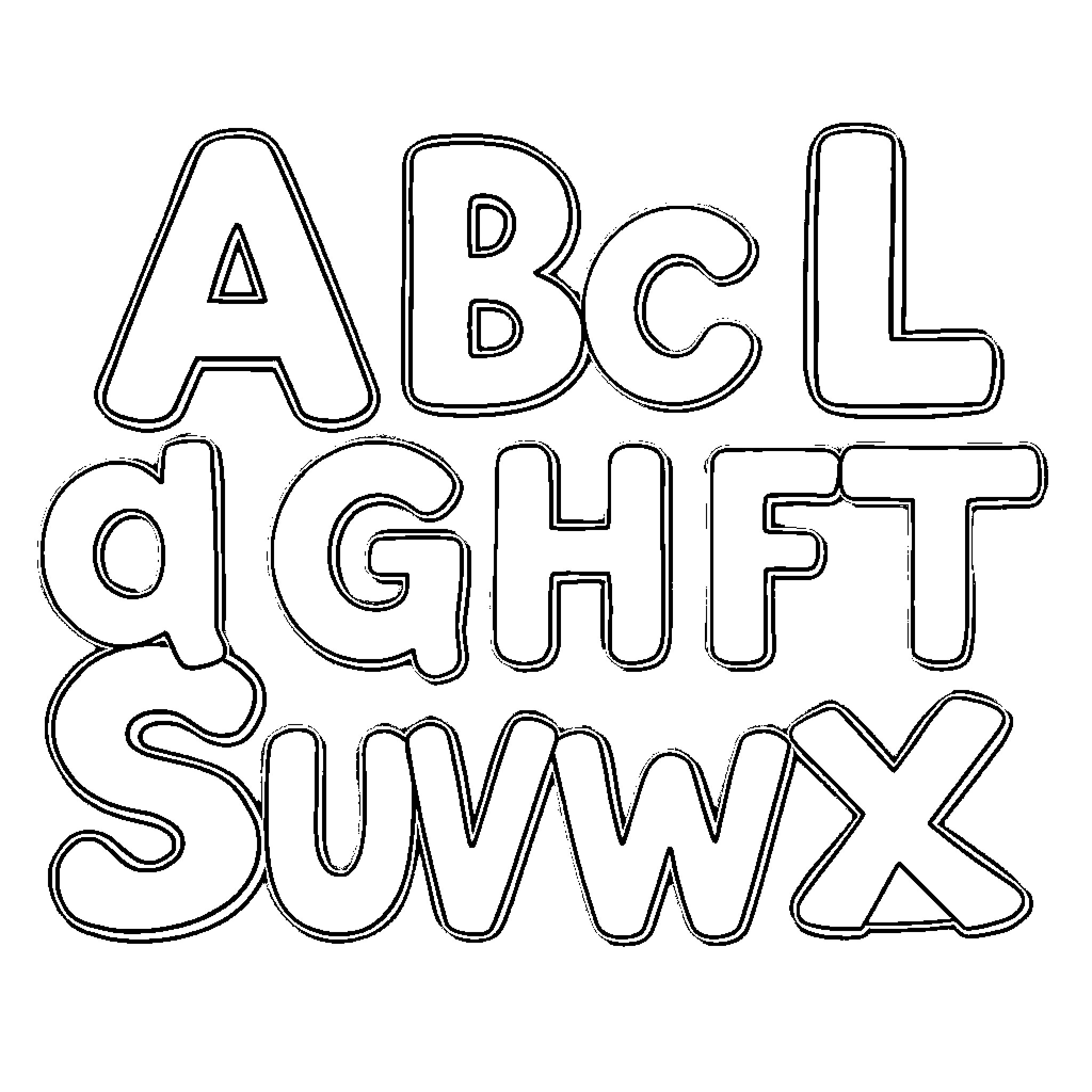 Alphabet letters with playful design Coloring Page (free black-and-white line drawing printable PDF for all, from beginners to advanced learners, including children, teens, adults, and seniors)