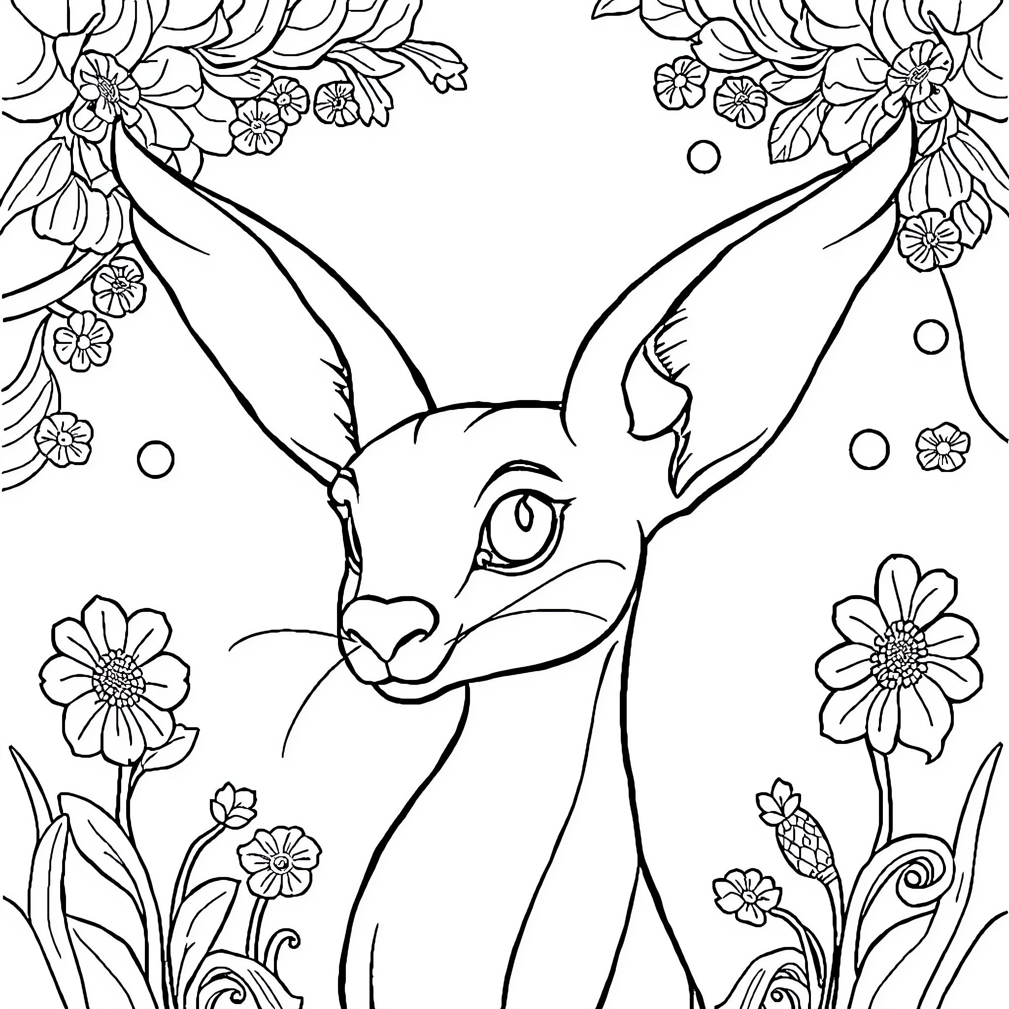 Digital Product Deer Surrounded by Floral Decorations Coloring Page (free black-and-white line drawing printable PDF for all, from beginners to advanced learners, including children, teens, adults, and seniors)