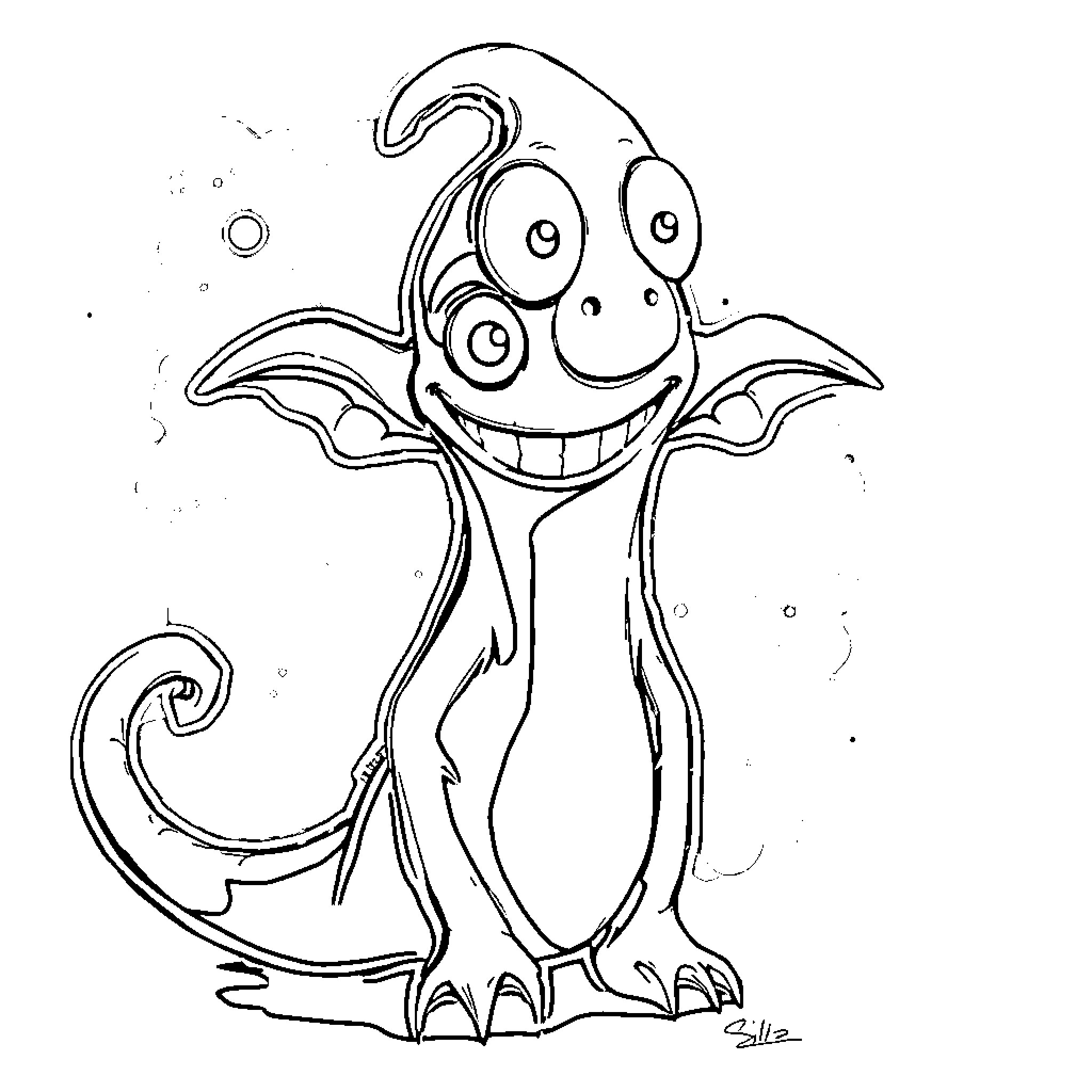 Phantom Sillydillo smiling happily with big eyes Coloring Page (free black-and-white line drawing printable PDF for all, from beginners to advanced learners, including children, teens, adults, and seniors)