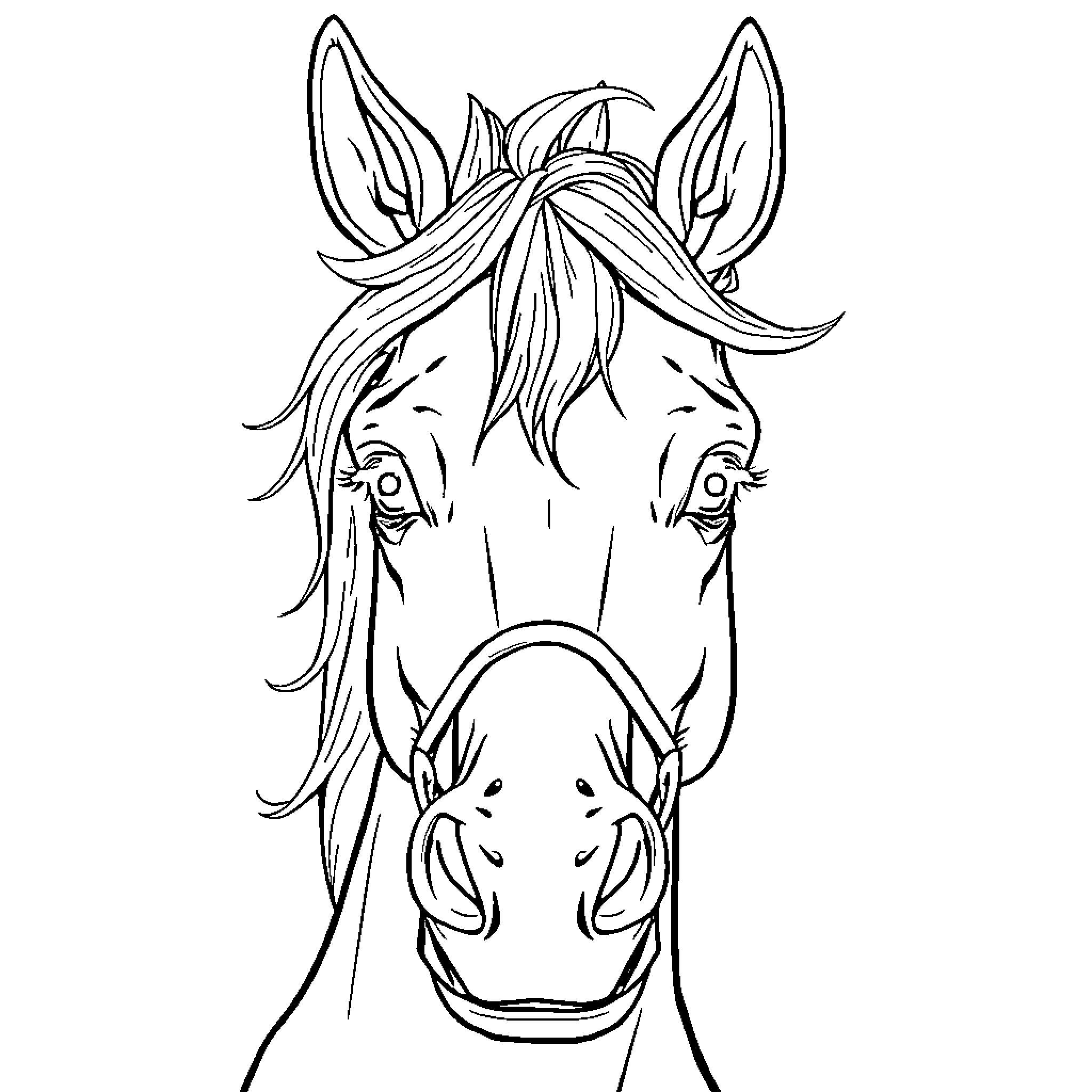 Horse with expressive mane and features Coloring Page (free black-and-white line drawing printable PDF for all, from beginners to advanced learners, including children, teens, adults, and seniors)