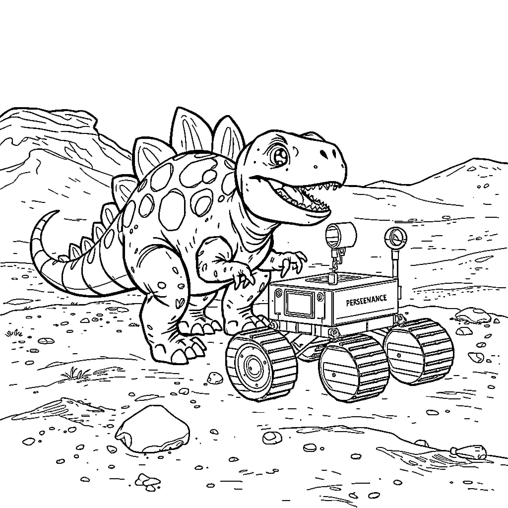 Ankylosaurus exploring the rocky terrain Coloring Page (free black-and-white line drawing printable PDF for all, from beginners to advanced learners, including children, teens, adults, and seniors)