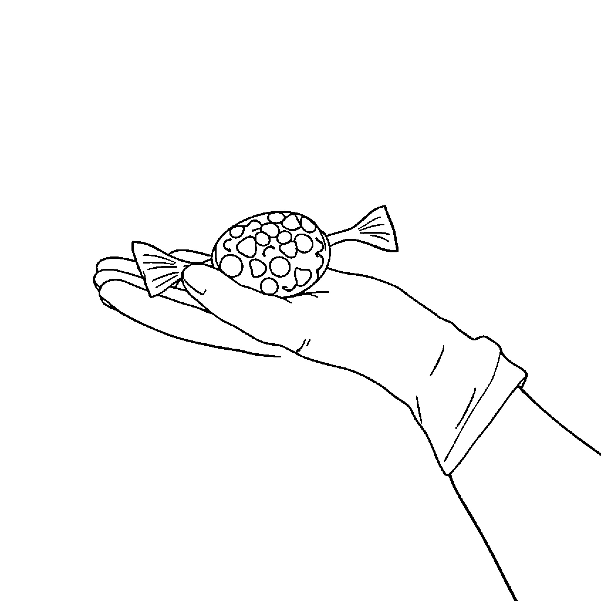 Hand holding a patterned candy Coloring Page (free black-and-white line drawing printable PDF for all, from beginners to advanced learners, including children, teens, adults, and seniors)