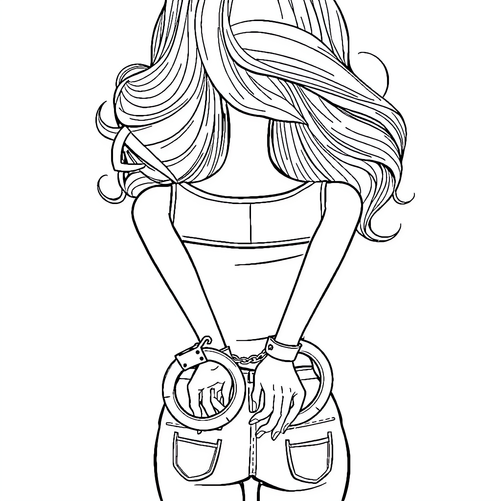 Barbie doll with detailed hairstyle and casual outfit Coloring Page (free black-and-white line drawing printable PDF for all, from beginners to advanced learners, including children, teens, adults, and seniors)