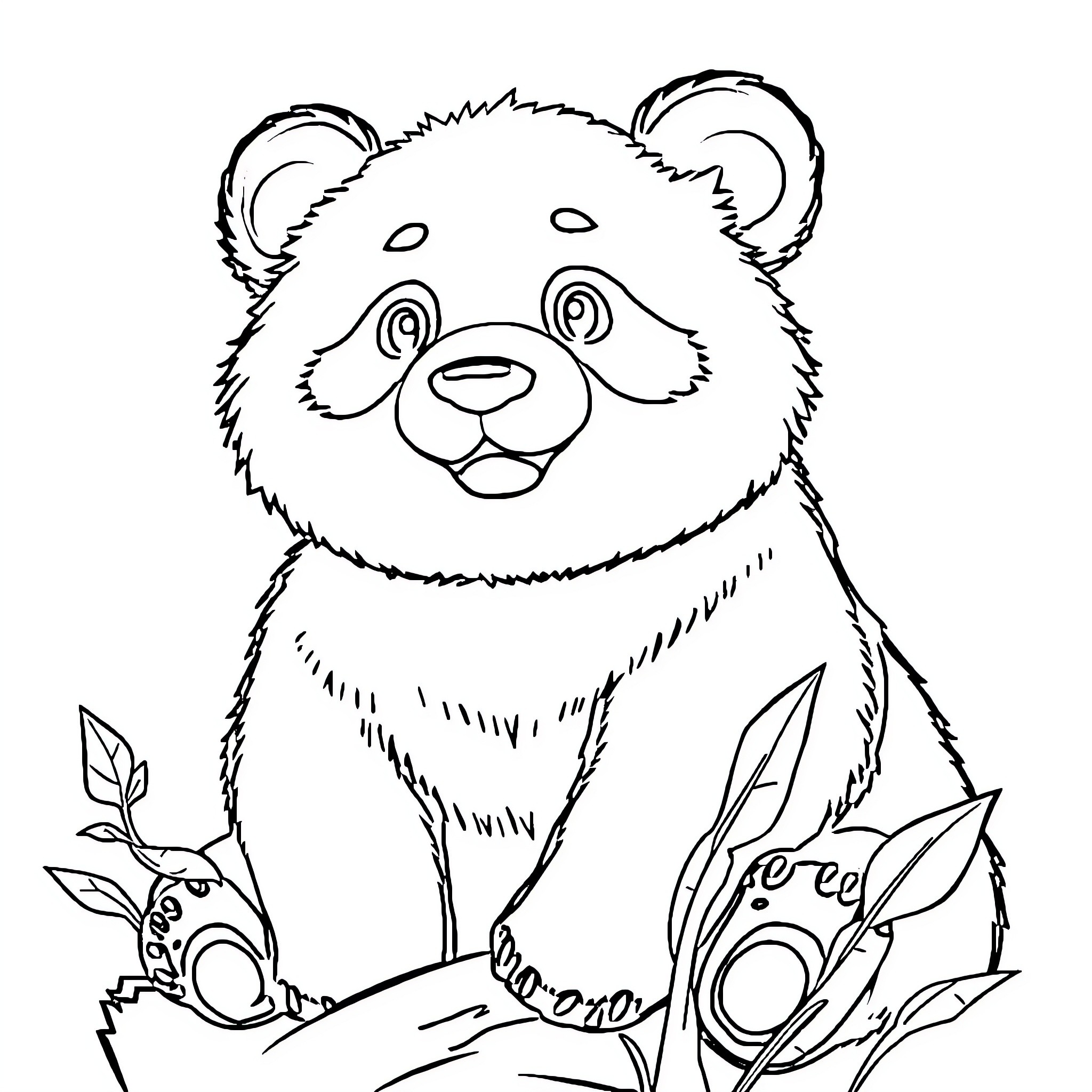 Panda exploring the natural environment Coloring Page (free black-and-white line drawing printable PDF for all, from beginners to advanced learners, including children, teens, adults, and seniors)