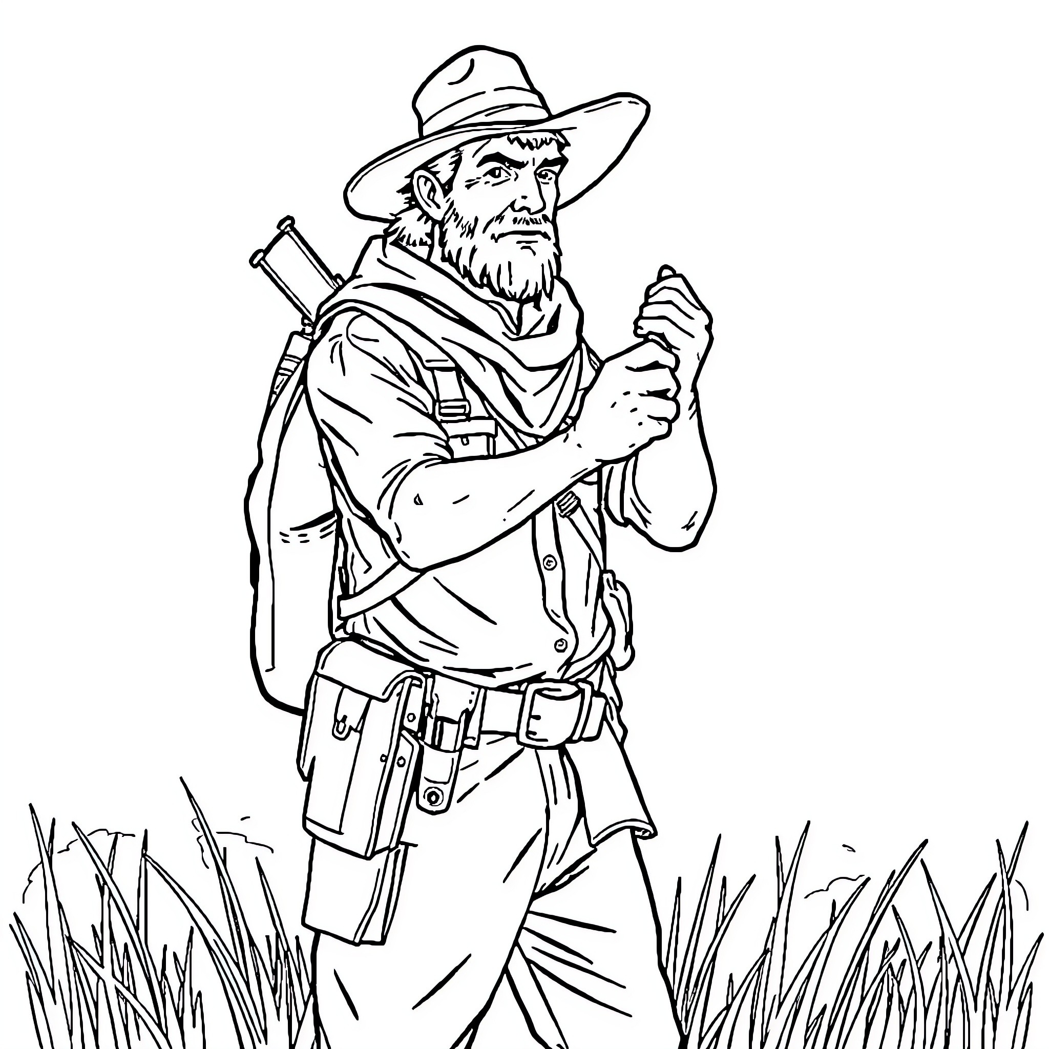 Hawk Hunter exploring the wilderness with determination Coloring Page (free black-and-white line drawing printable PDF for all, from beginners to advanced learners, including children, teens, adults, and seniors)