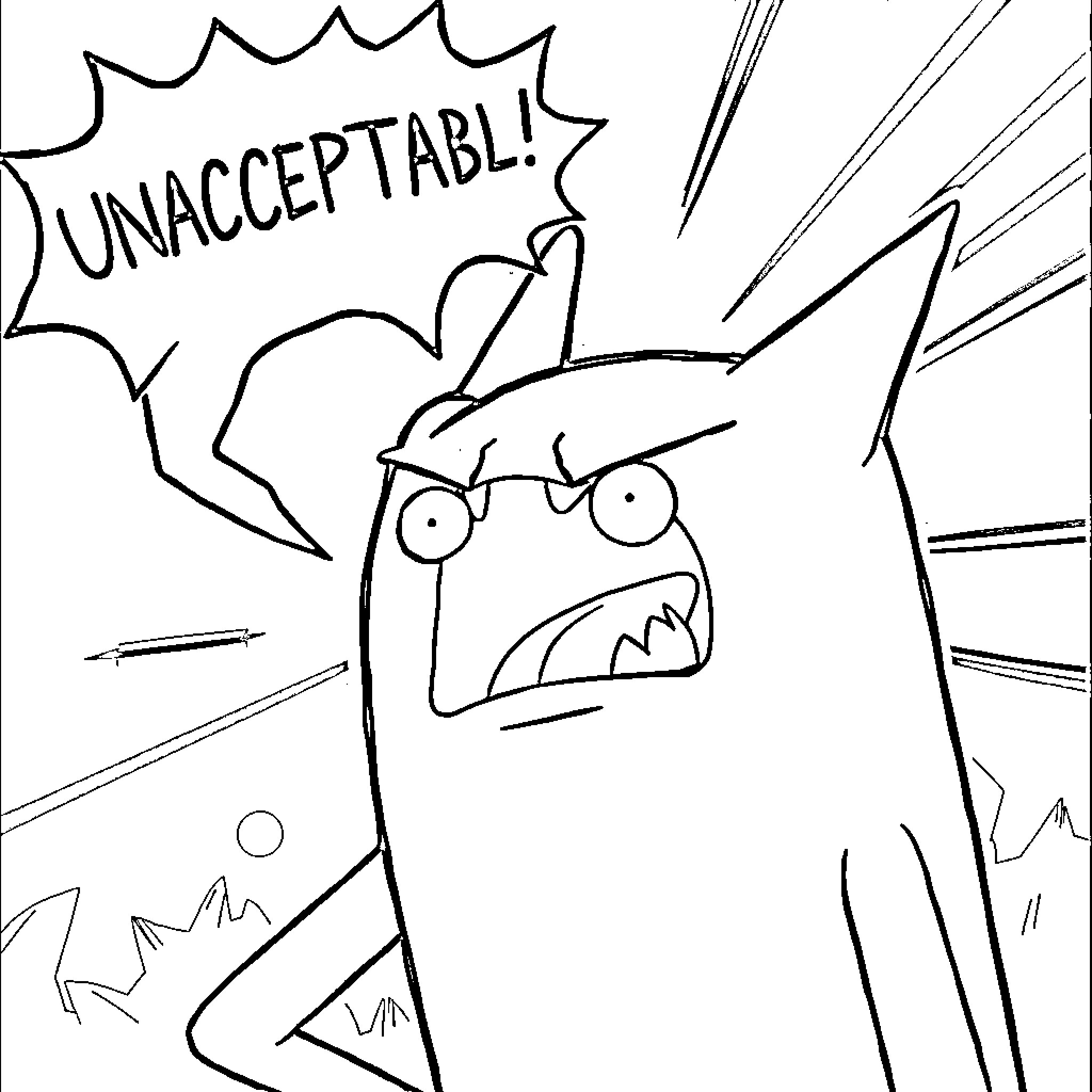 Lemongrab expressing unacceptability with intense emotions Coloring Page (free black-and-white line drawing printable PDF for all, from beginners to advanced learners, including children, teens, adults, and seniors)