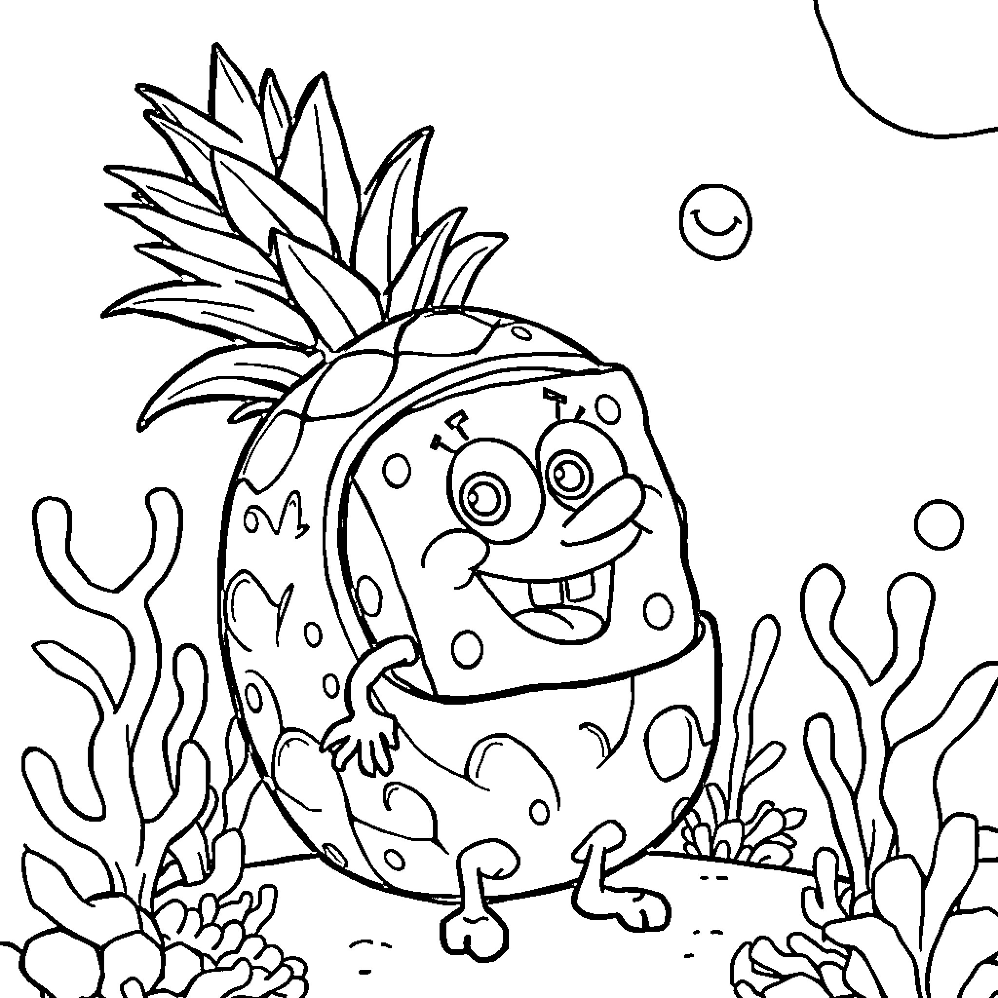 Spongebob explores the underwater world Coloring Page (free black-and-white line drawing printable PDF for all, from beginners to advanced learners, including children, teens, adults, and seniors)