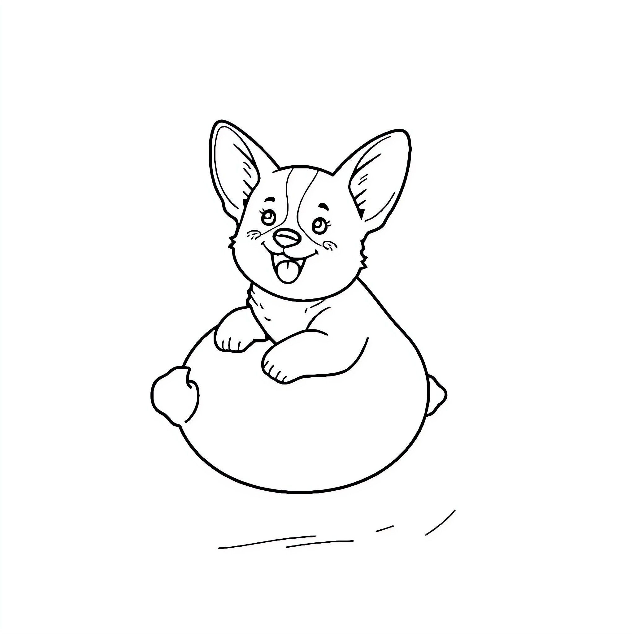 Corgi cuddling in a cozy pillow Coloring Page (free black-and-white line drawing printable PDF for all, from beginners to advanced learners, including children, teens, adults, and seniors)