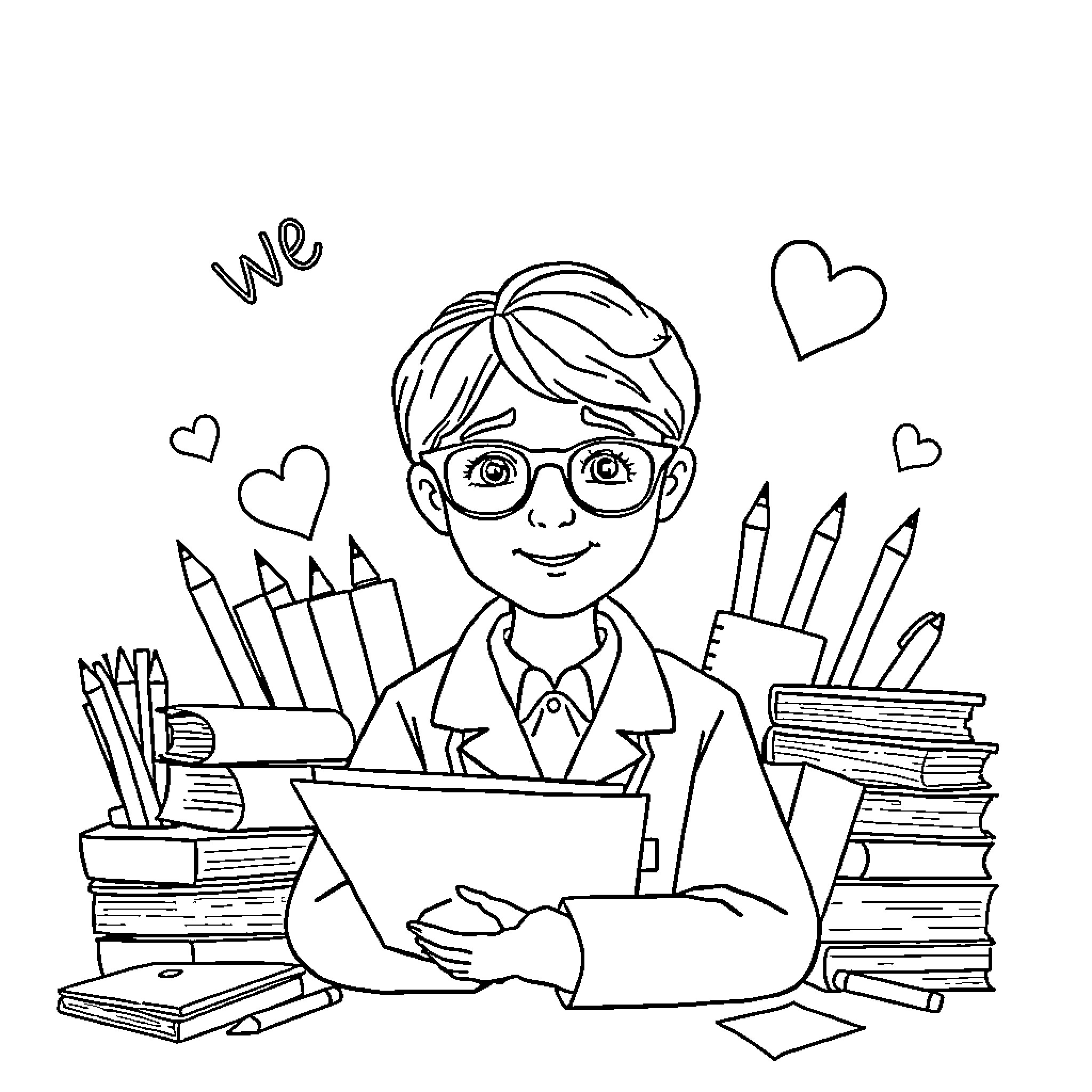 School Psychologist Providing Counseling and Support Coloring Page (free black-and-white line drawing printable PDF for all, from beginners to advanced learners, including children, teens, adults, and seniors)