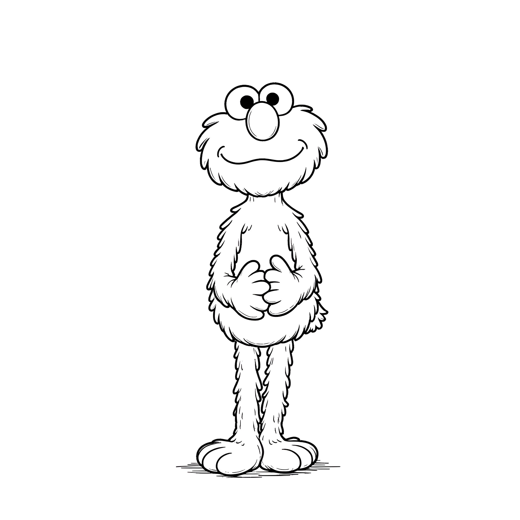 Elmo standing happily with big smile Coloring Page (free black-and-white line drawing printable PDF for all, from beginners to advanced learners, including children, teens, adults, and seniors)