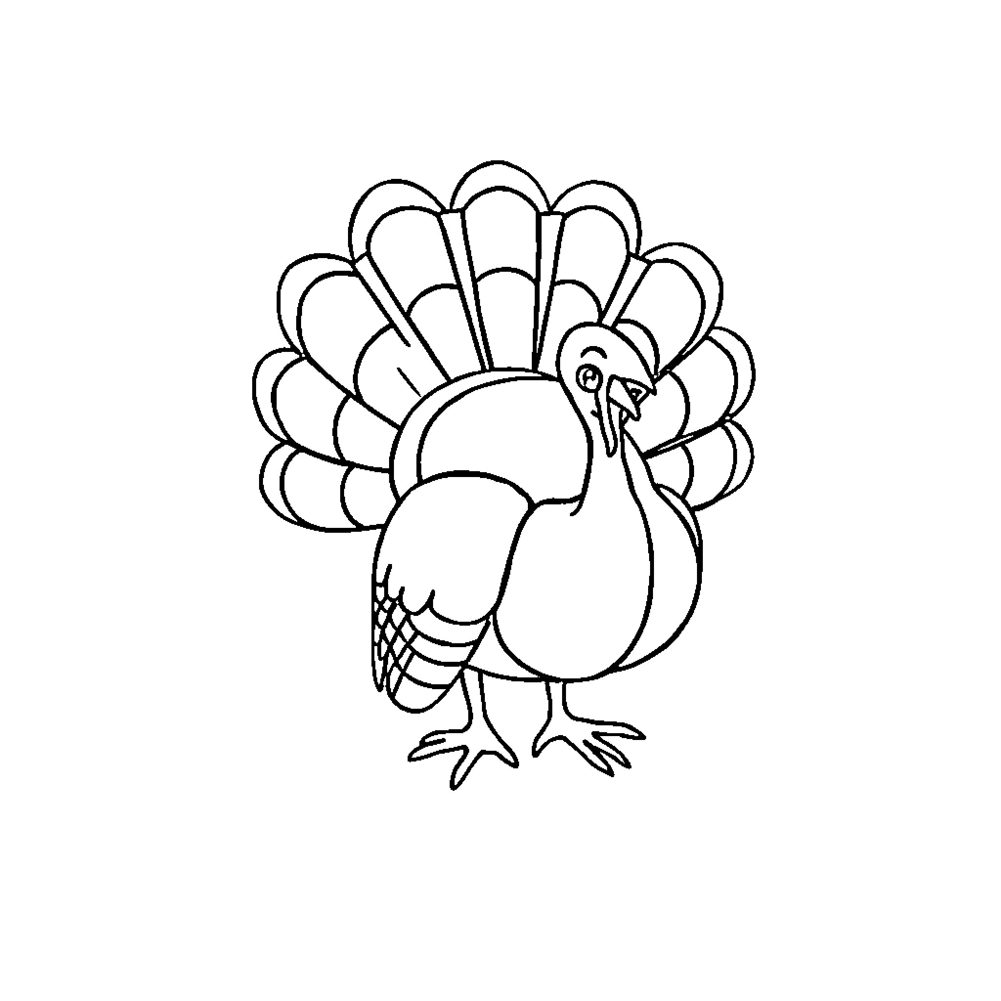 Turkey displaying its feathers Coloring Page (free black-and-white line drawing printable PDF for all, from beginners to advanced learners, including children, teens, adults, and seniors)
