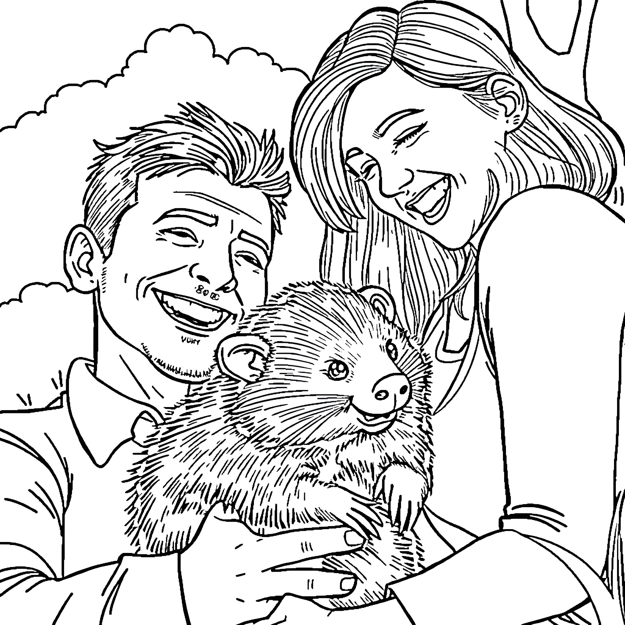 Wombat friends explore the outdoors together Coloring Page (free black-and-white line drawing printable PDF for all, from beginners to advanced learners, including children, teens, adults, and seniors)