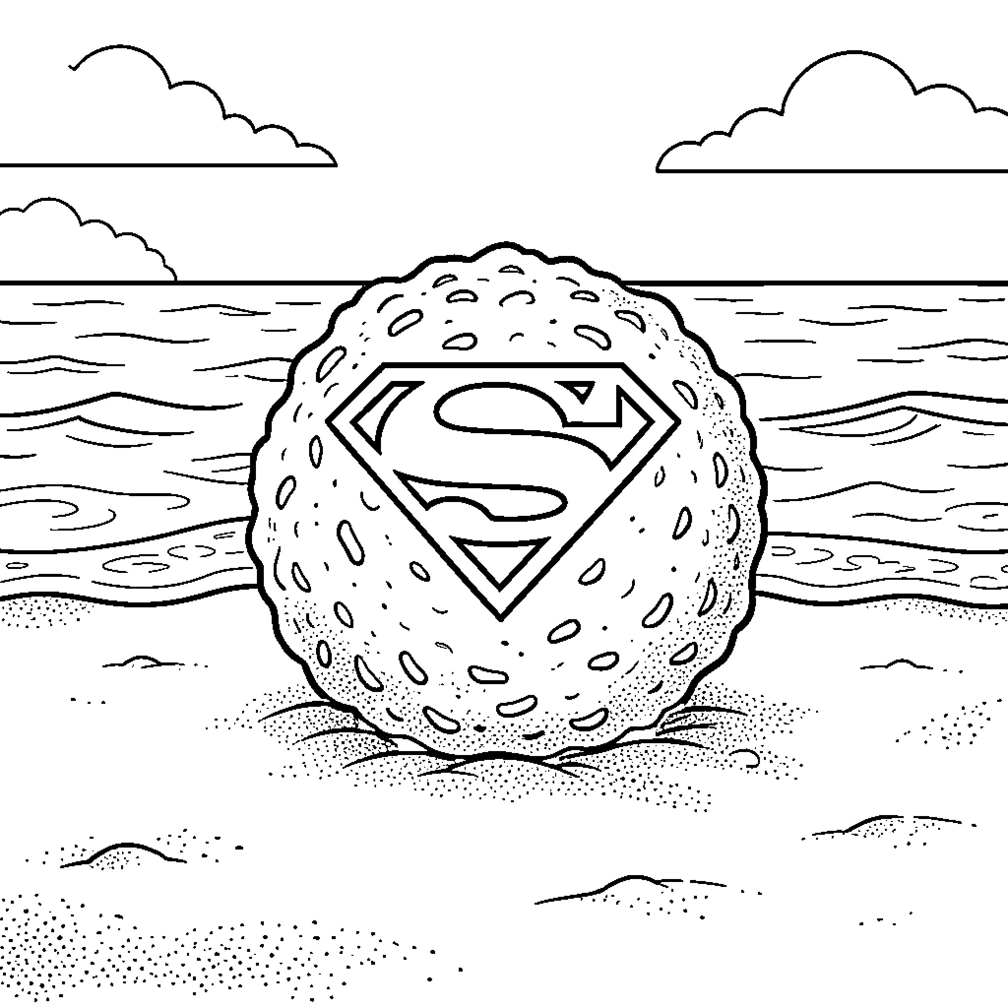 Food shaped like a ball on the beach Coloring Page (free black-and-white line drawing printable PDF for all, from beginners to advanced learners, including children, teens, adults, and seniors)
