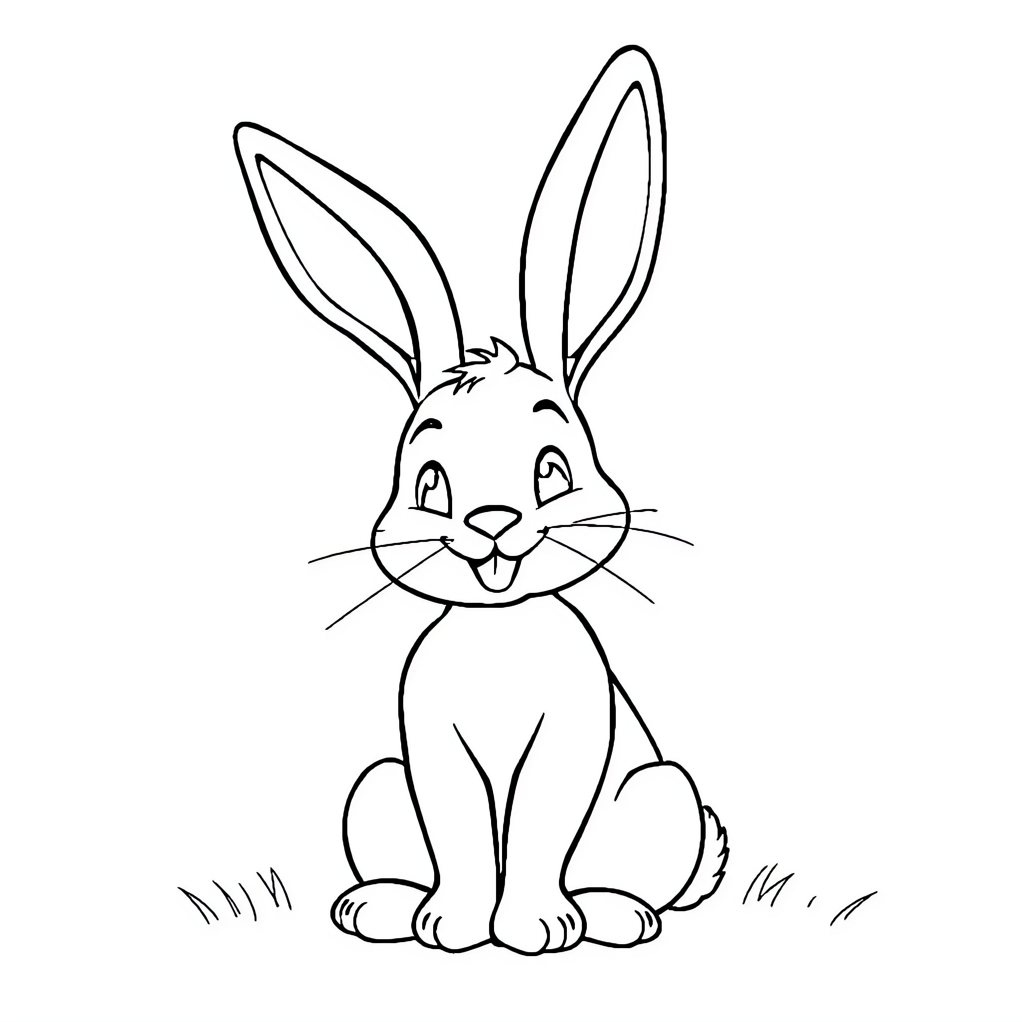 Bunny sitting and smiling happily Coloring Page (free black-and-white line drawing printable PDF for all, from beginners to advanced learners, including children, teens, adults, and seniors)