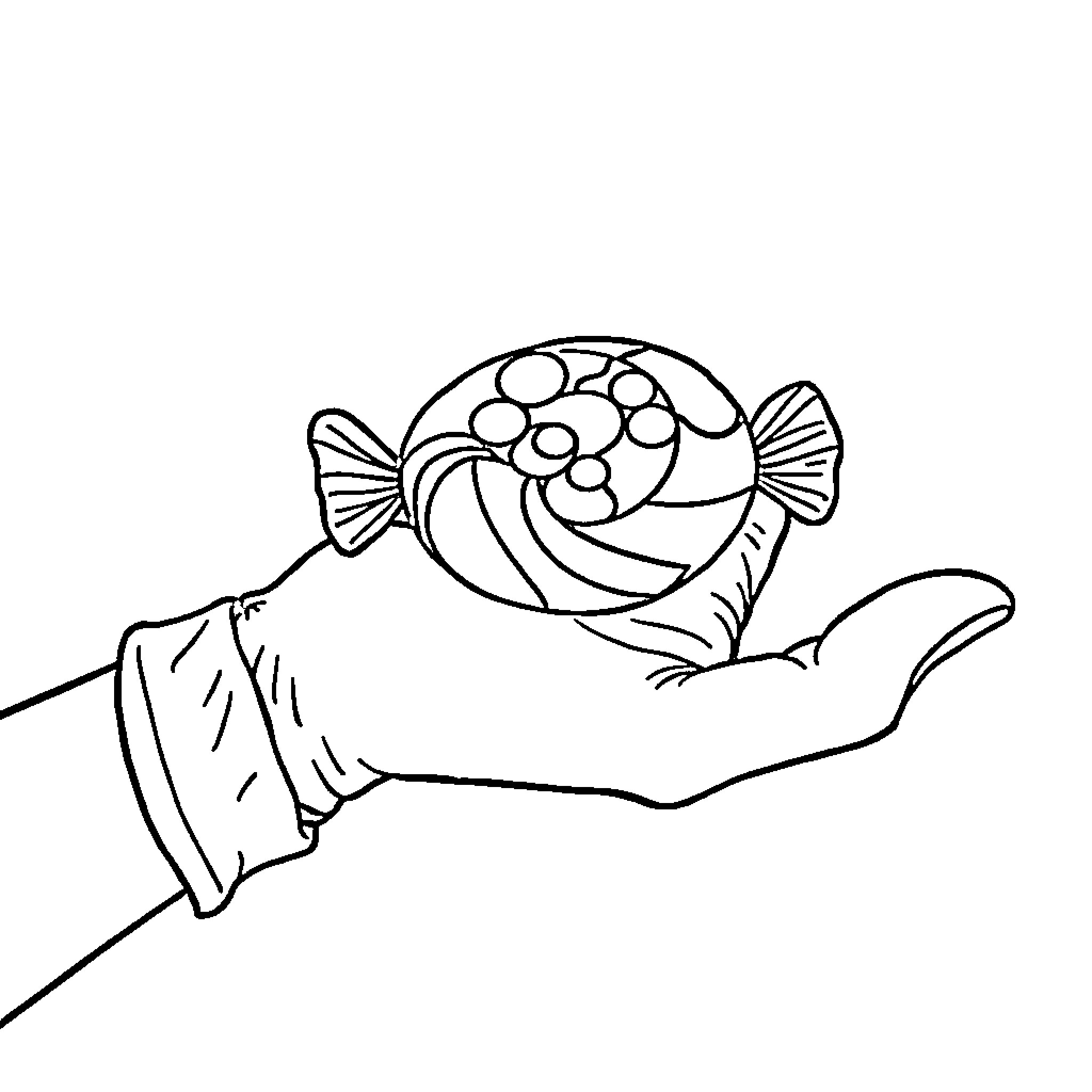 Candy-colored fish in caring hands Coloring Page (free black-and-white line drawing printable PDF for all, from beginners to advanced learners, including children, teens, adults, and seniors)