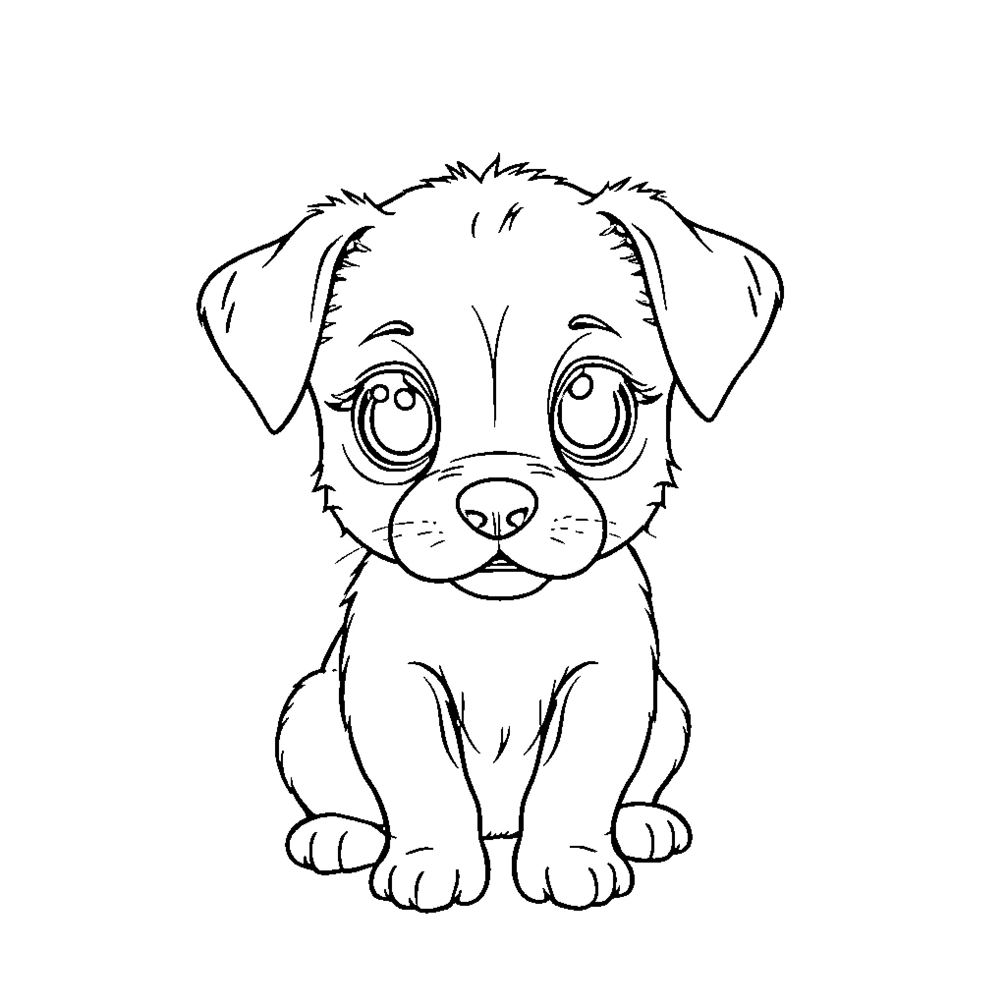 Picture of a cute puppy dog Coloring Page (free black-and-white line drawing printable PDF for all, from beginners to advanced learners, including children, teens, adults, and seniors)