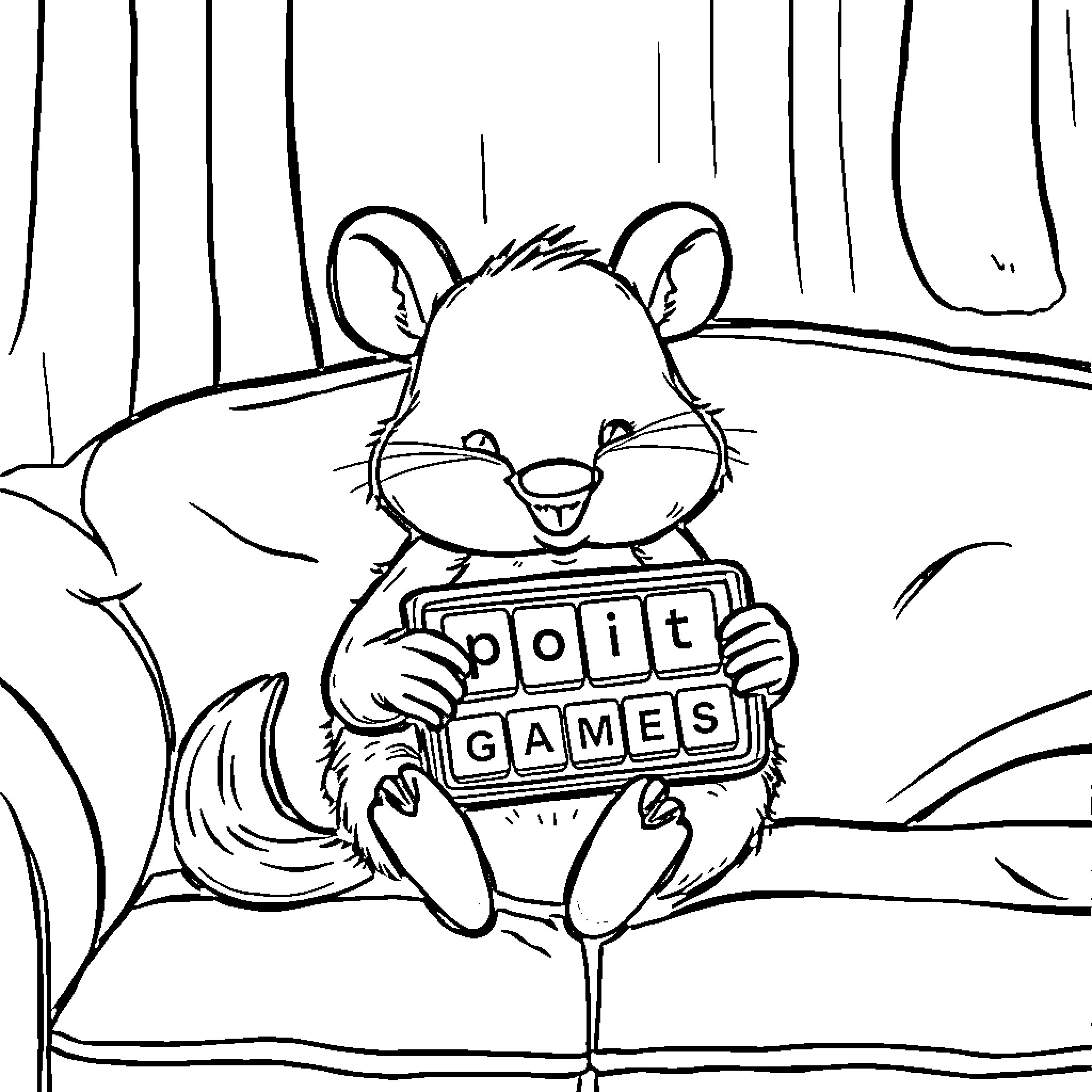 Animal playing with a game console Coloring Page (free black-and-white line drawing printable PDF for all, from beginners to advanced learners, including children, teens, adults, and seniors)