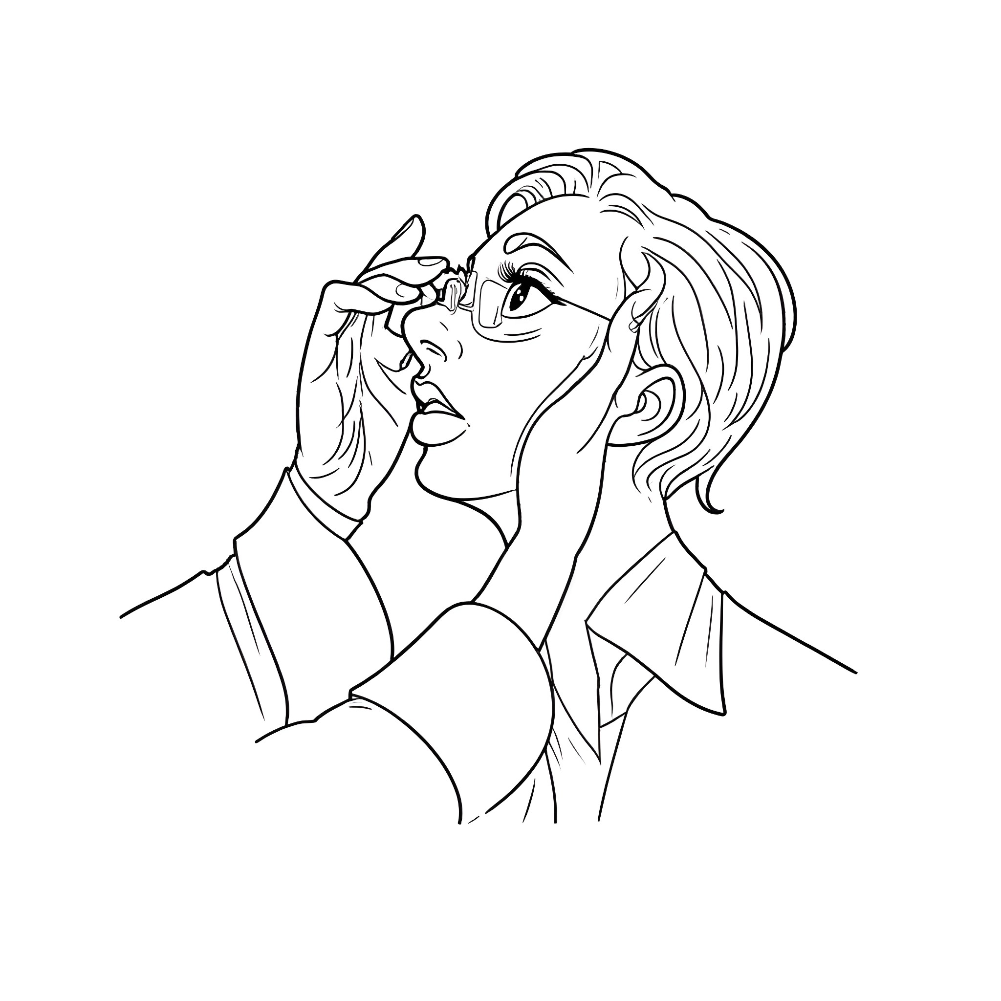 Optician examining patient's eyes Coloring Page (free black-and-white line drawing printable PDF for all, from beginners to advanced learners, including children, teens, adults, and seniors)