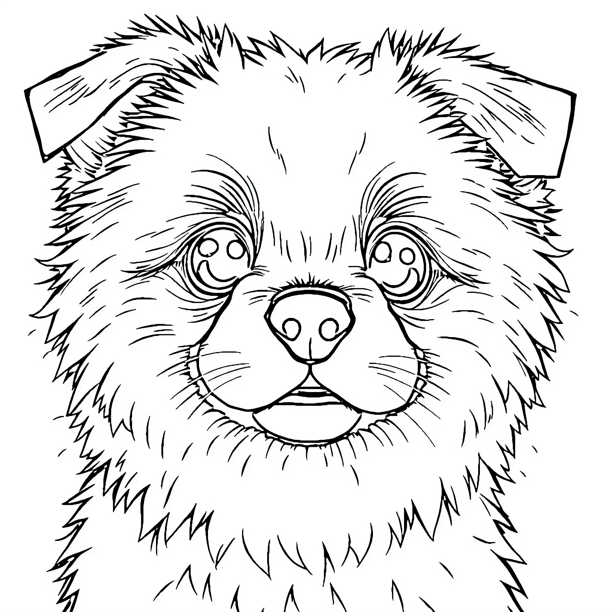 Dog with Furry Facial Features Coloring Page (free black-and-white line drawing printable PDF for all, from beginners to advanced learners, including children, teens, adults, and seniors)