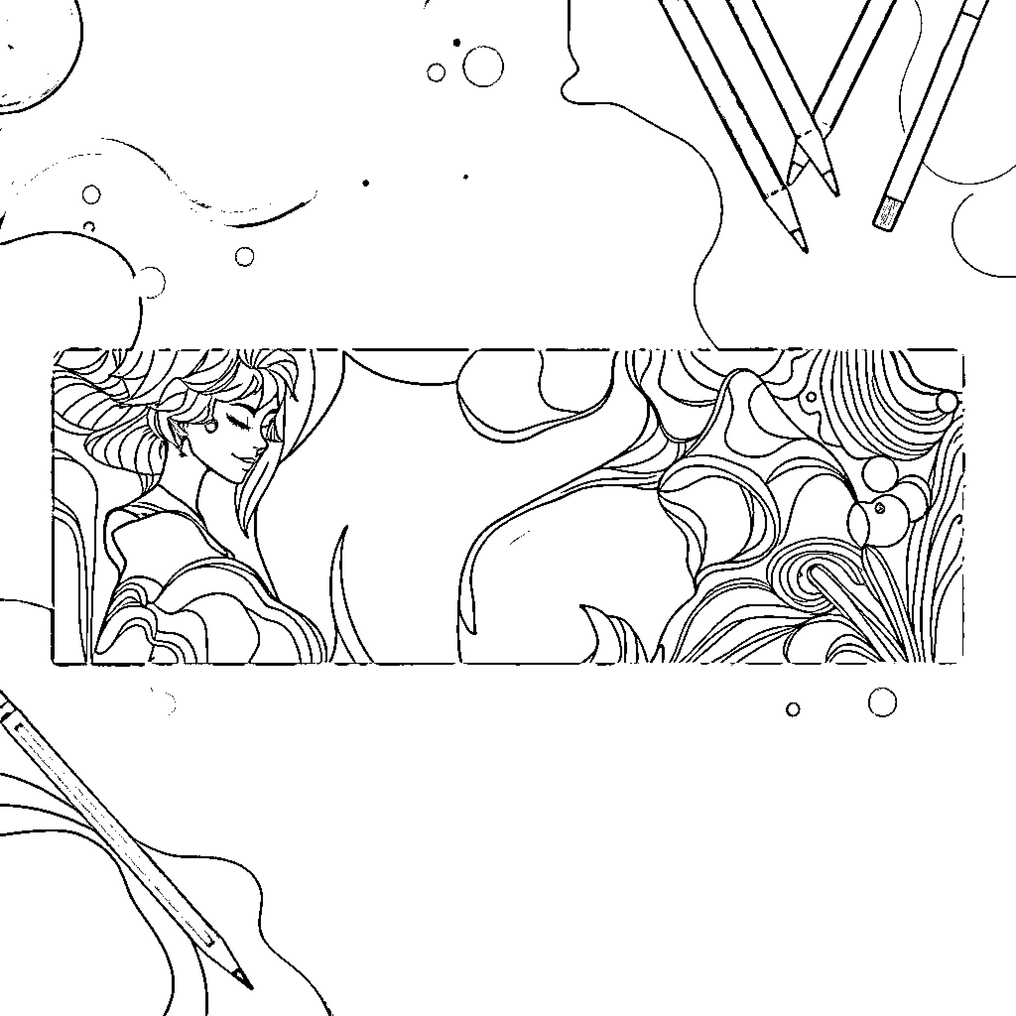 Art depicting abstract figures in surreal landscape Coloring Page (free black-and-white line drawing printable PDF for all, from beginners to advanced learners, including children, teens, adults, and seniors)