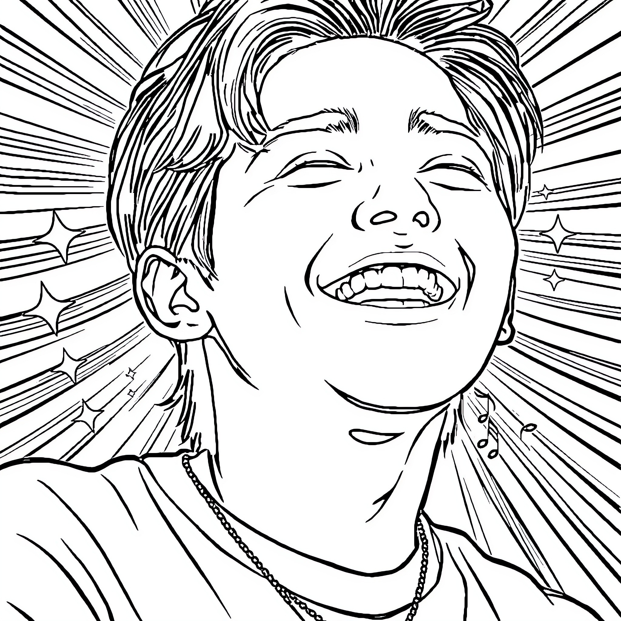 J-Hope's Joyful Expression Coloring Page (free black-and-white line drawing printable PDF for all, from beginners to advanced learners, including children, teens, adults, and seniors)
