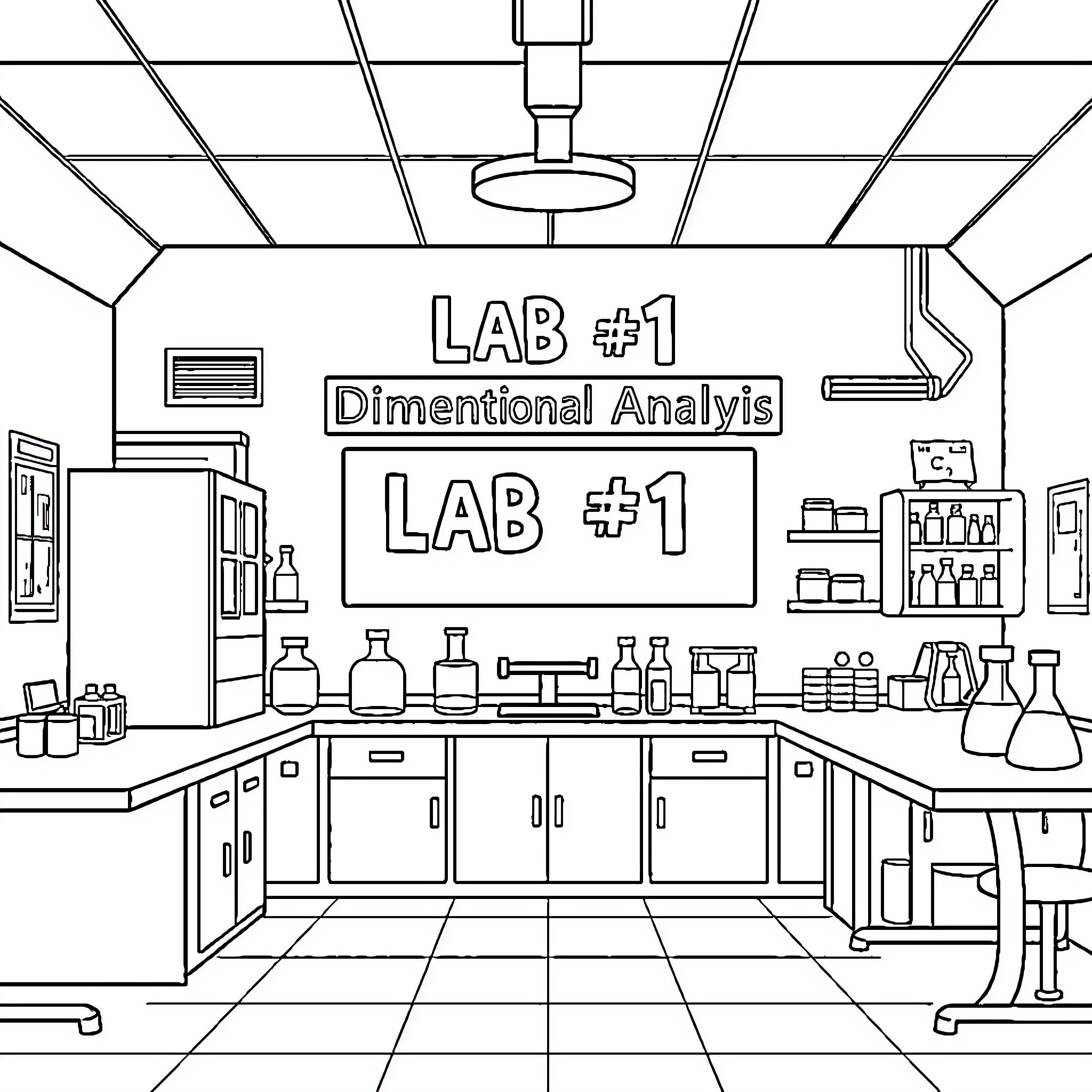 Lab #1: Dimensional Analysis Coloring Page (free black-and-white line drawing printable PDF for all, from beginners to advanced learners, including children, teens, adults, and seniors)