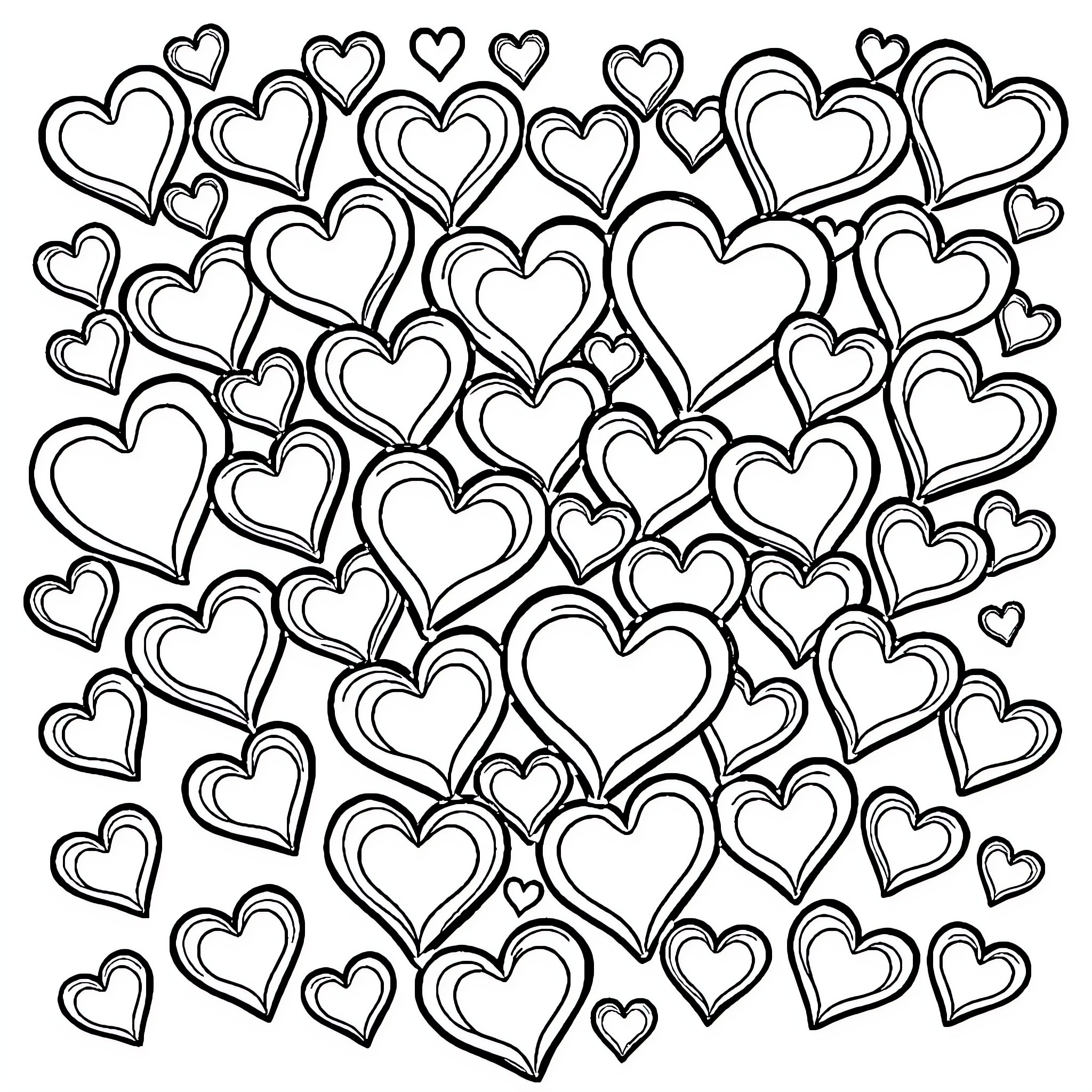Heart-Shaped Patterns and Designs Coloring Page (free black-and-white line drawing printable PDF for all, from beginners to advanced learners, including children, teens, adults, and seniors)