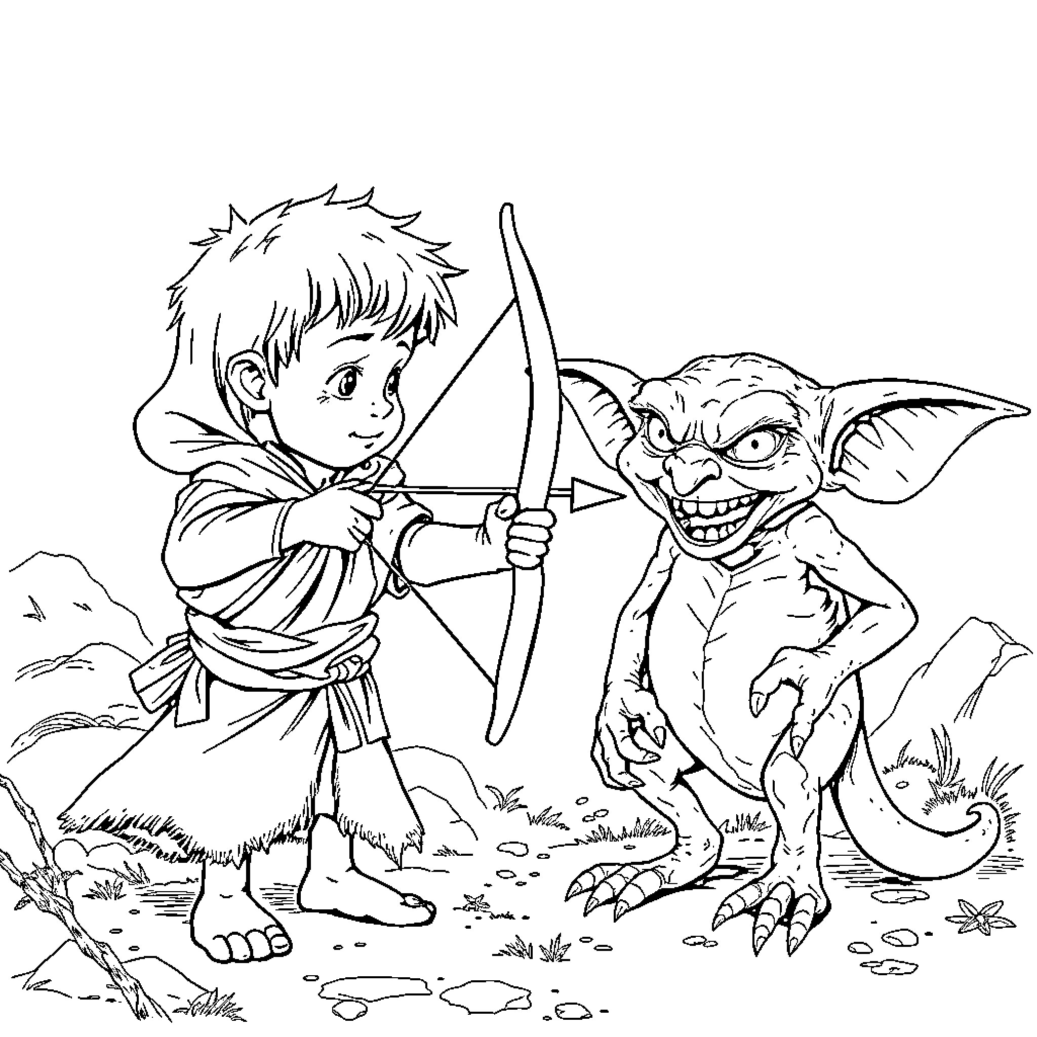 Isaac's Adventurous Encounter with a Mischievous Creature Coloring Page (free black-and-white line drawing printable PDF for all, from beginners to advanced learners, including children, teens, adults, and seniors)