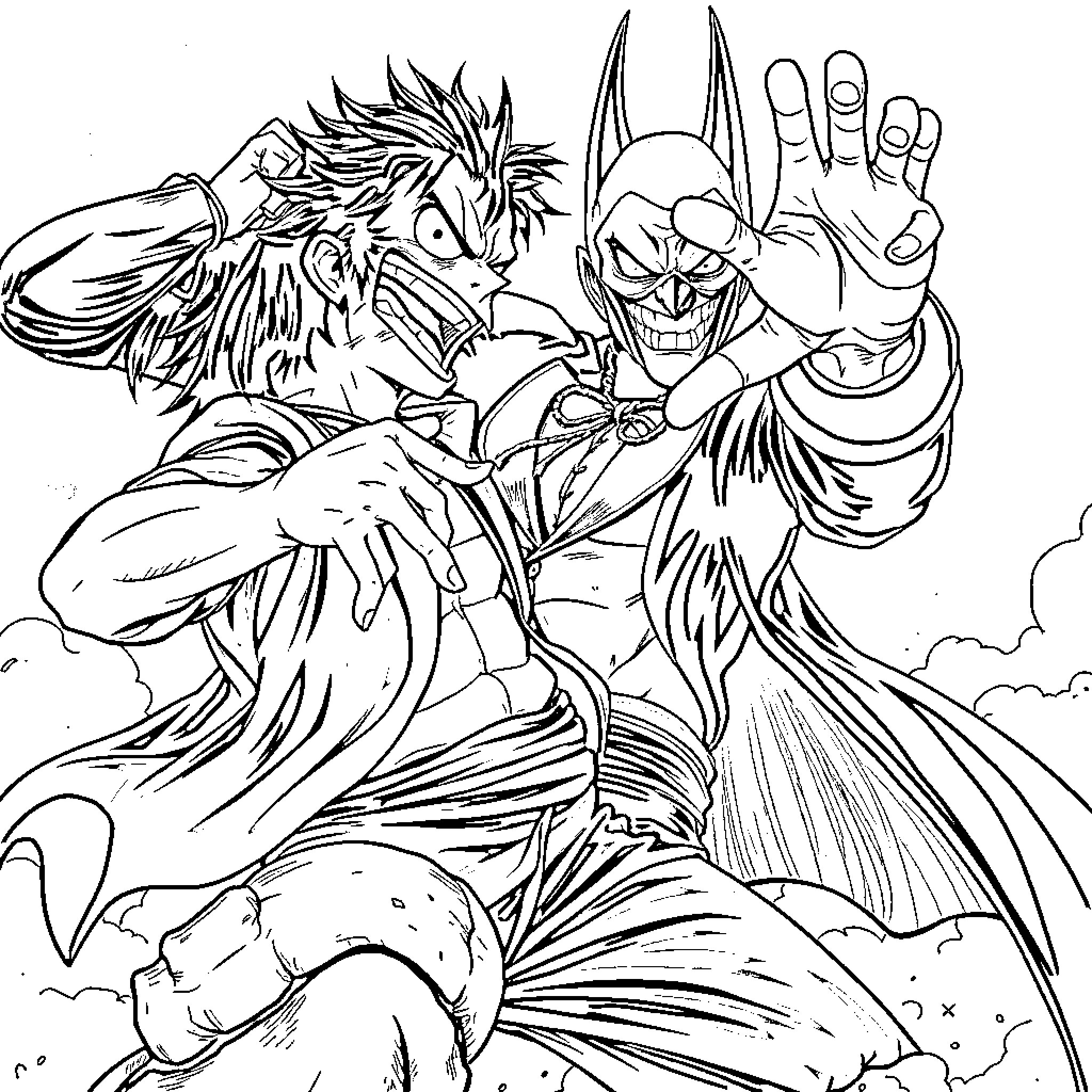 Luffy's Heroic Pose Amid the Storm Coloring Page (free black-and-white line drawing printable PDF for all, from beginners to advanced learners, including children, teens, adults, and seniors)