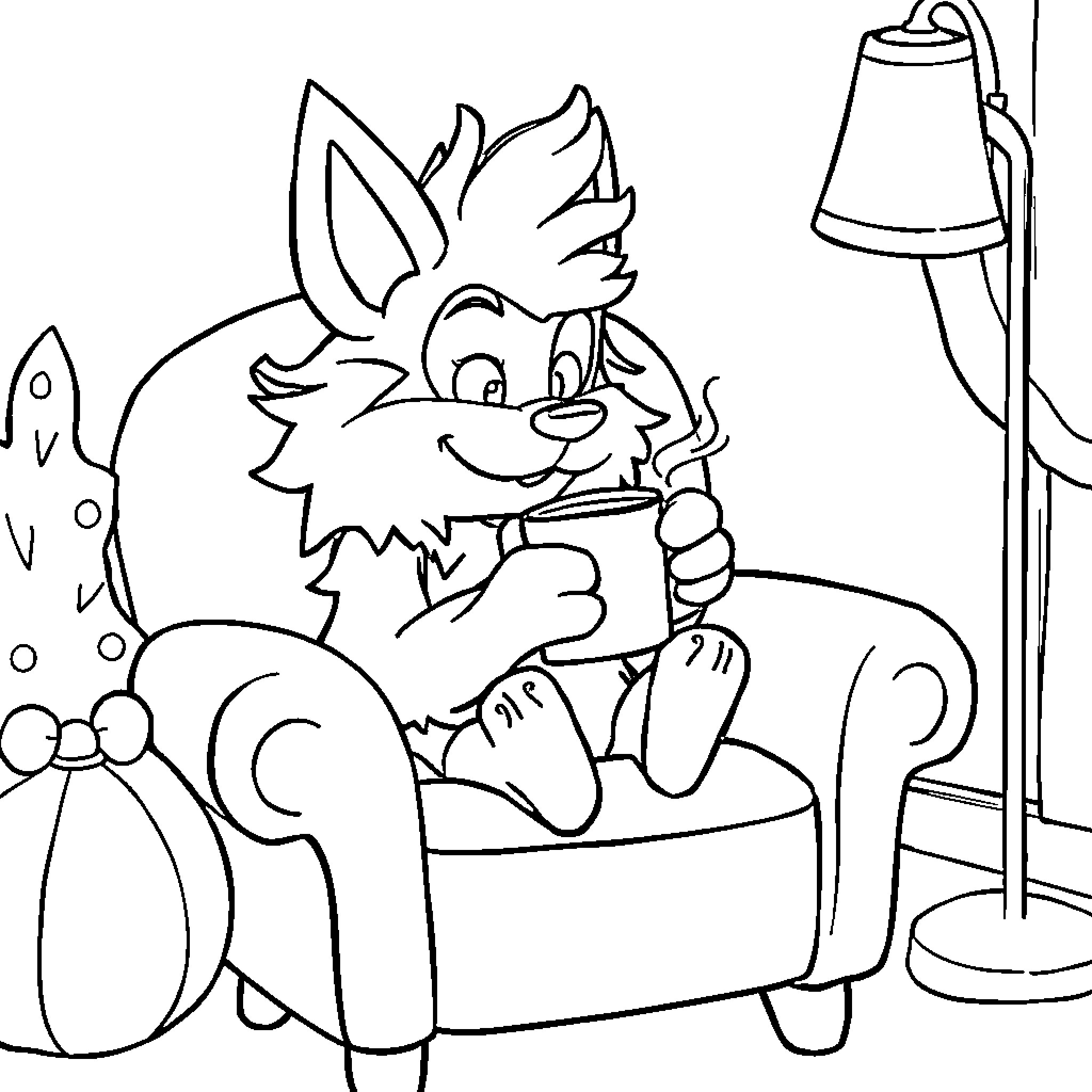 Blitzo relaxing comfortably in his chair Coloring Page (free black-and-white line drawing printable PDF for all, from beginners to advanced learners, including children, teens, adults, and seniors)