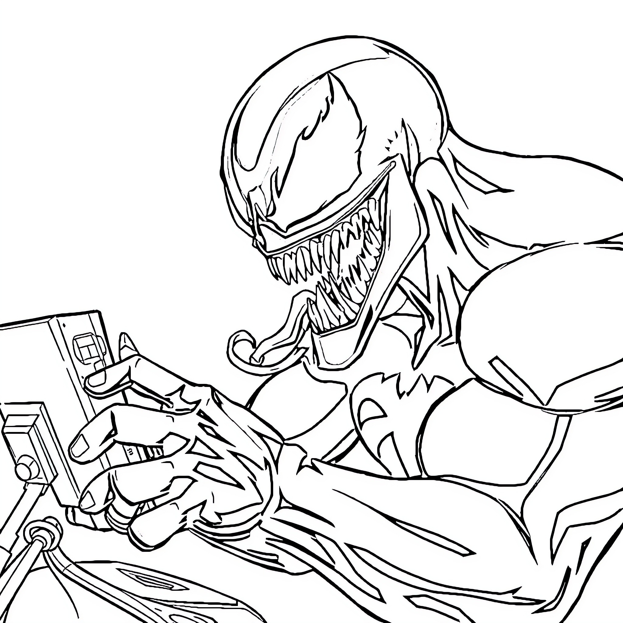 Venom menacing with sharp teeth and claws Coloring Page (free black-and-white line drawing printable PDF for all, from beginners to advanced learners, including children, teens, adults, and seniors)