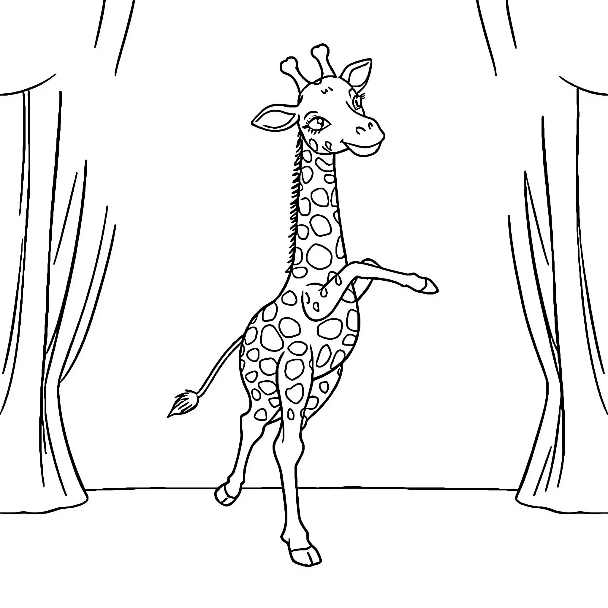 Giraffe standing proudly in the wild Coloring Page (free black-and-white line drawing printable PDF for all, from beginners to advanced learners, including children, teens, adults, and seniors)