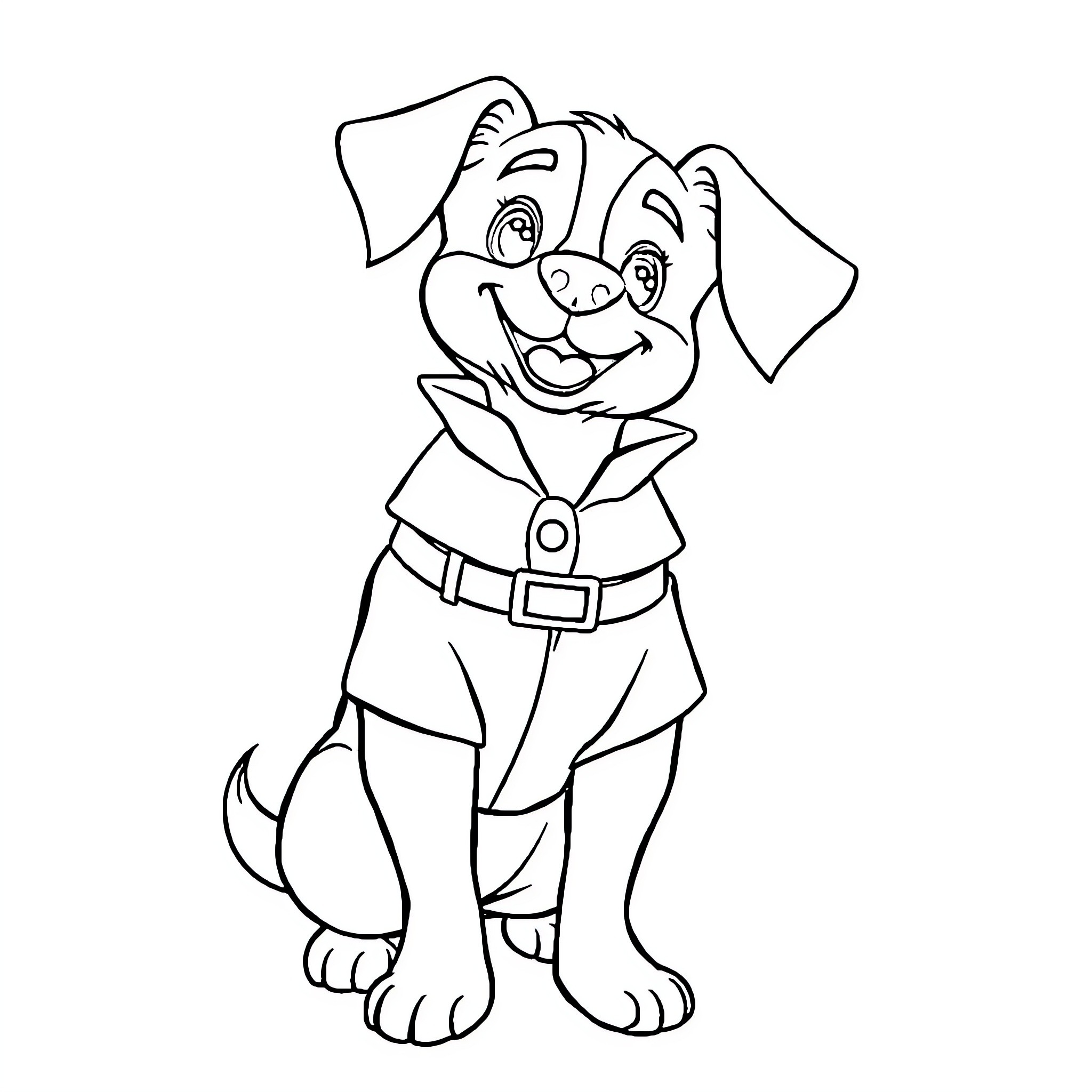 Dog wearing a collar and happy expression Coloring Page (free black-and-white line drawing printable PDF for all, from beginners to advanced learners, including children, teens, adults, and seniors)