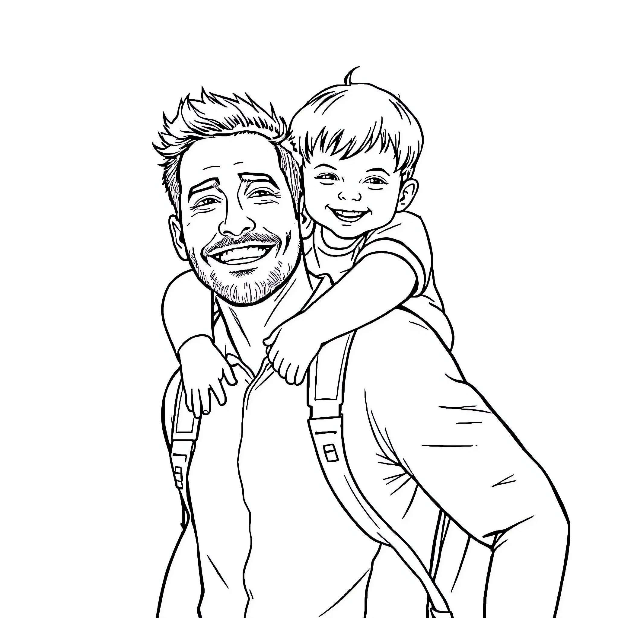 Man and boy in affectionate embrace Coloring Page (free black-and-white line drawing printable PDF for all, from beginners to advanced learners, including children, teens, adults, and seniors)