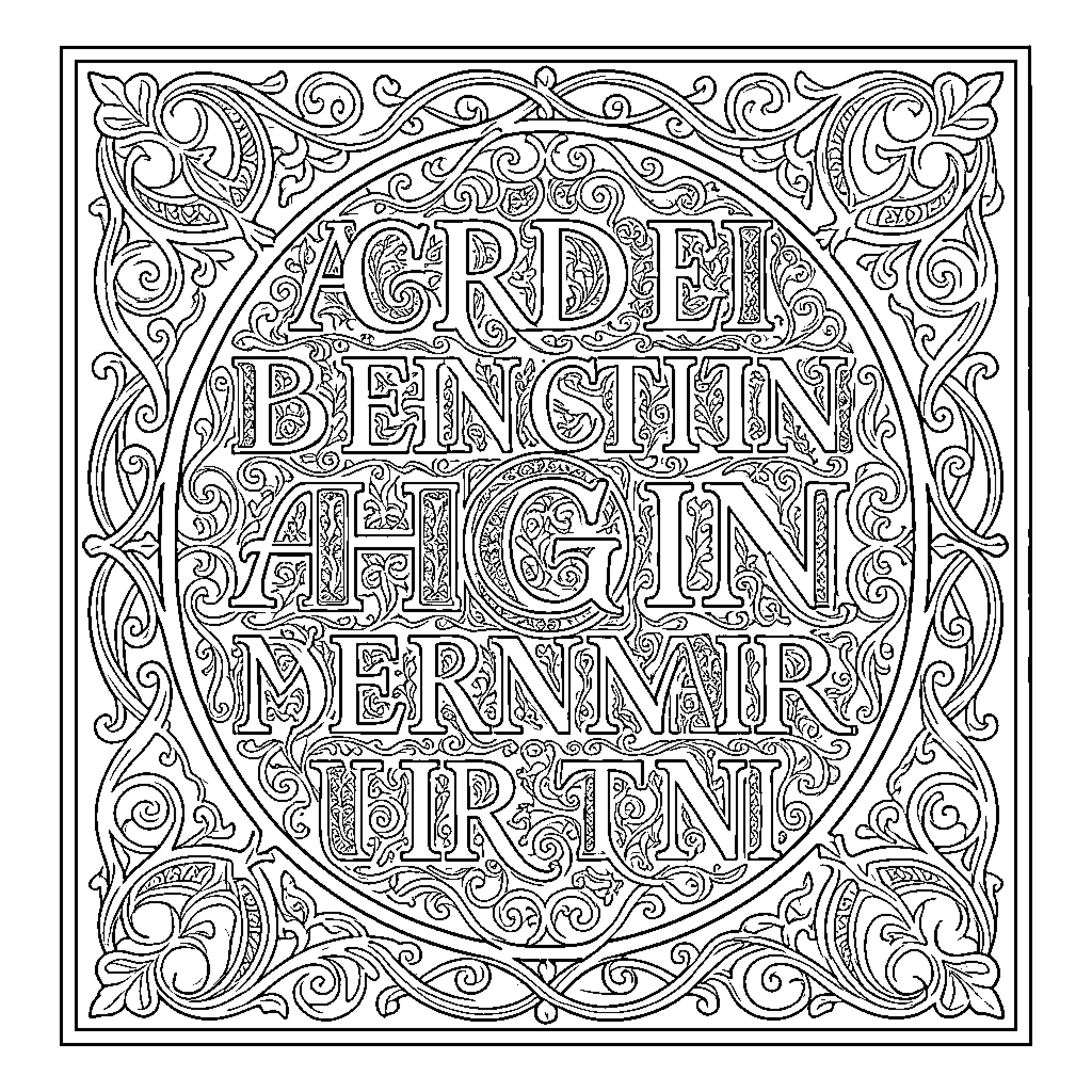Abecedario - Intricate Floral and Scroll Patterns Coloring Page (free black-and-white line drawing printable PDF for all, from beginners to advanced learners, including children, teens, adults, and seniors)