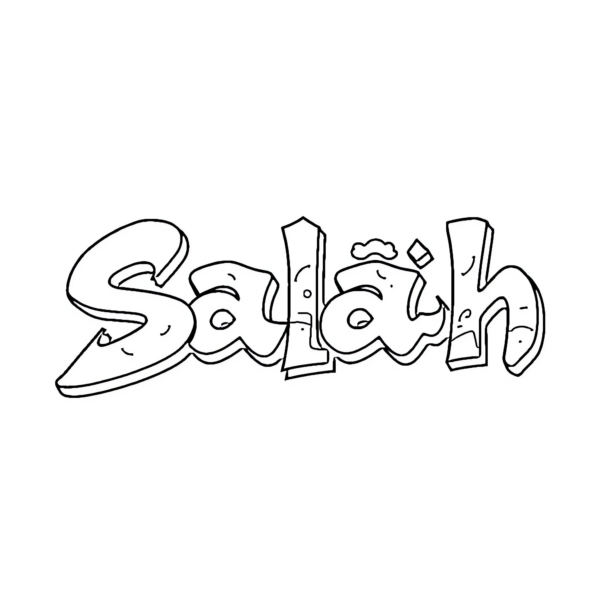 Salah's Playful Doodle Coloring Page (free black-and-white line drawing printable PDF for all, from beginners to advanced learners, including children, teens, adults, and seniors)