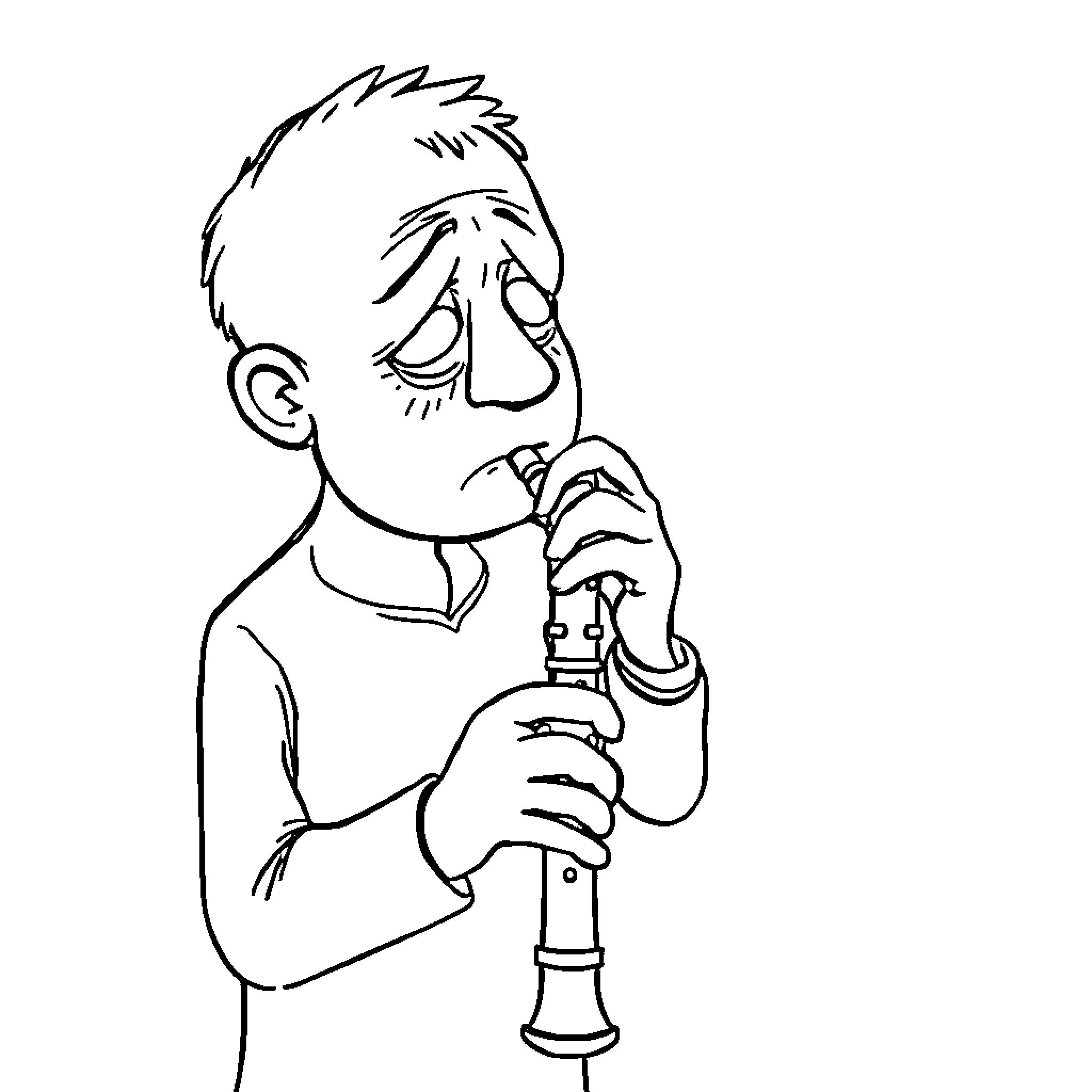 Clarinet player performing with focus Coloring Page (free black-and-white line drawing printable PDF for all, from beginners to advanced learners, including children, teens, adults, and seniors)