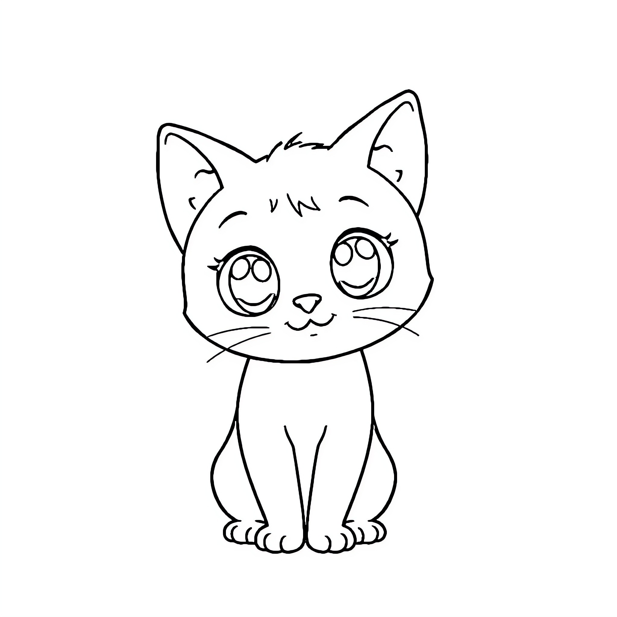 Anime Cat expressing cheerful emotion Coloring Page (free black-and-white line drawing printable PDF for all, from beginners to advanced learners, including children, teens, adults, and seniors)